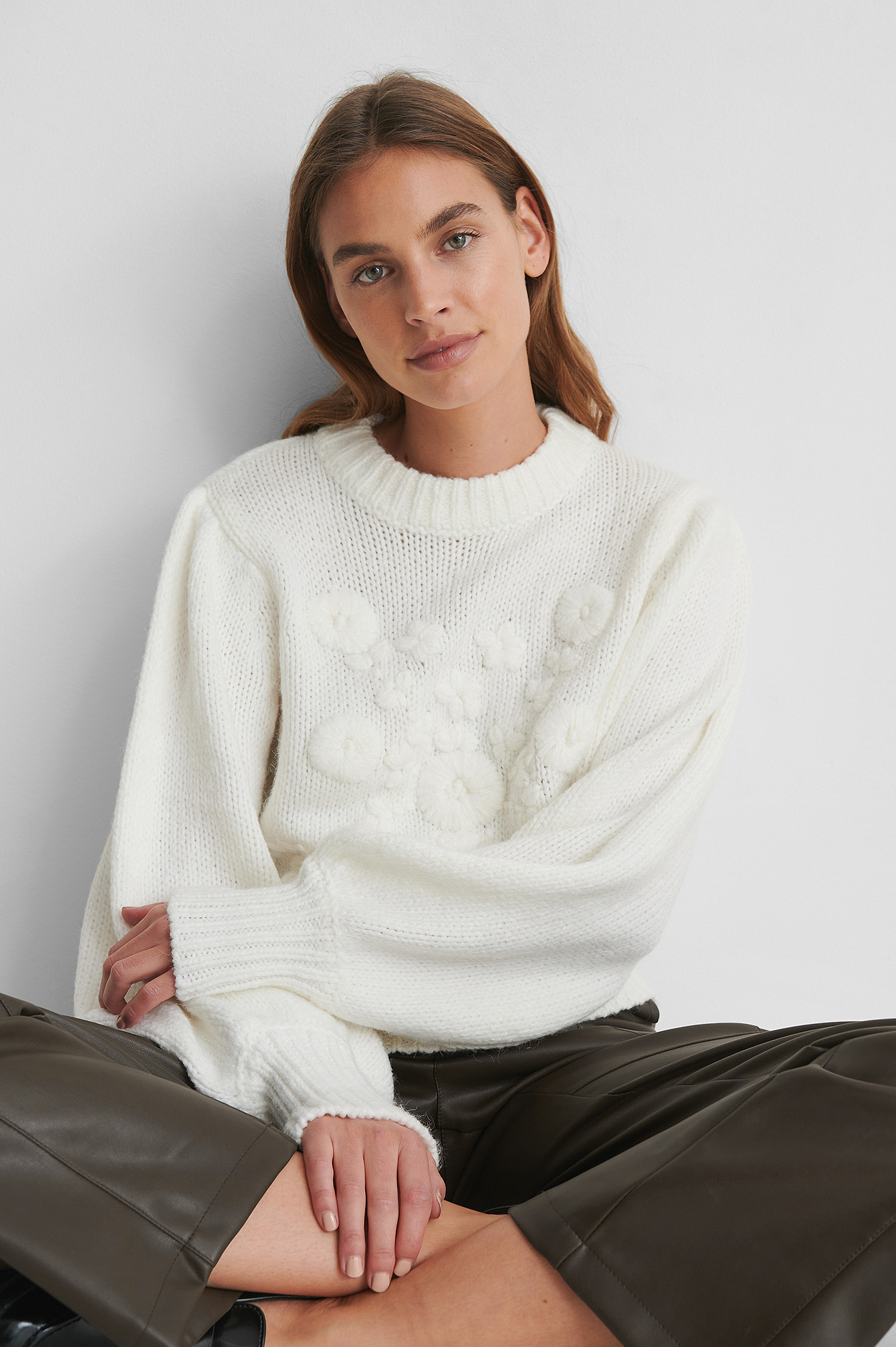 White Flower Knitted Sweater
