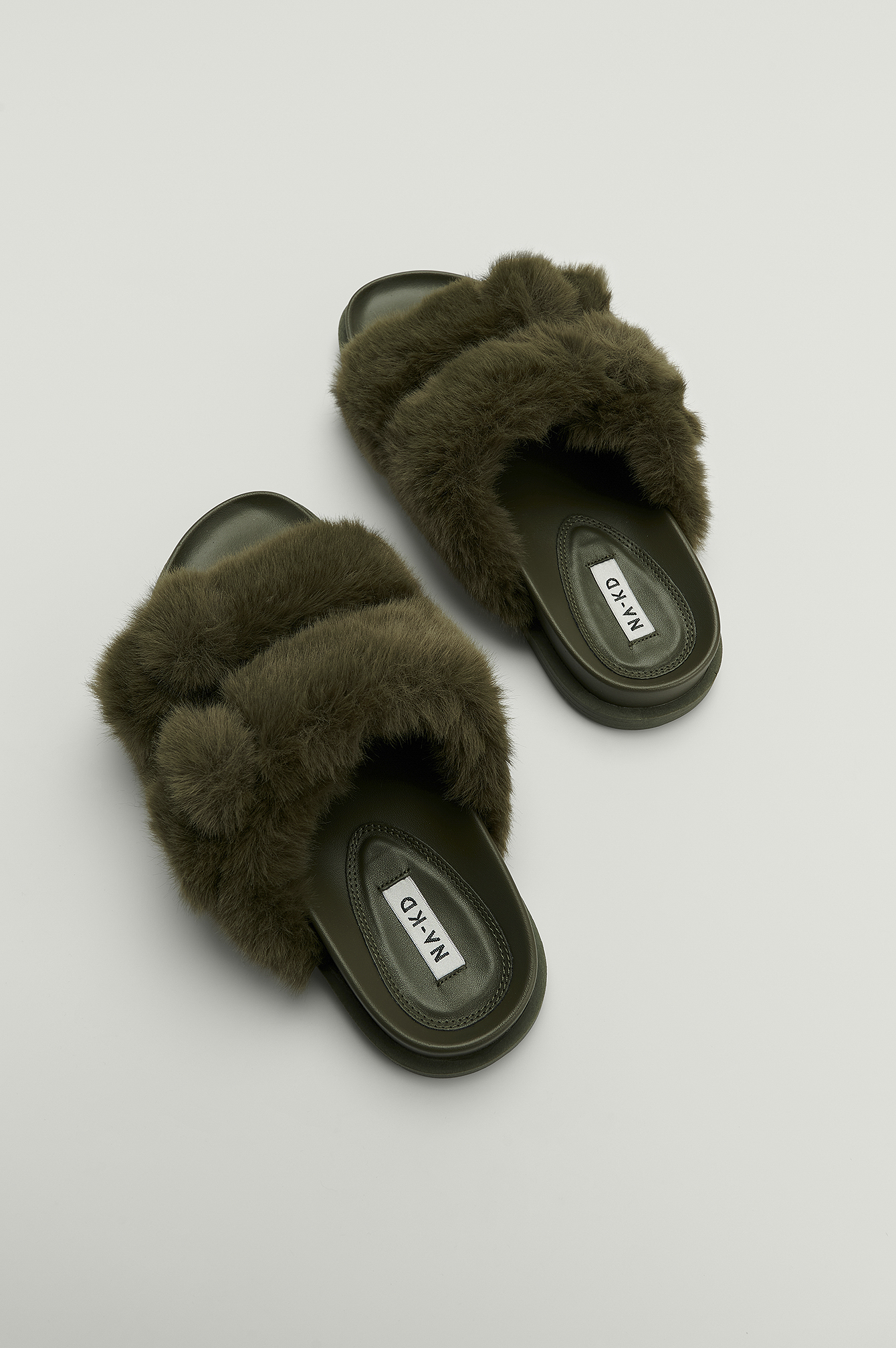 Olive Fluffy Buckle Sandals