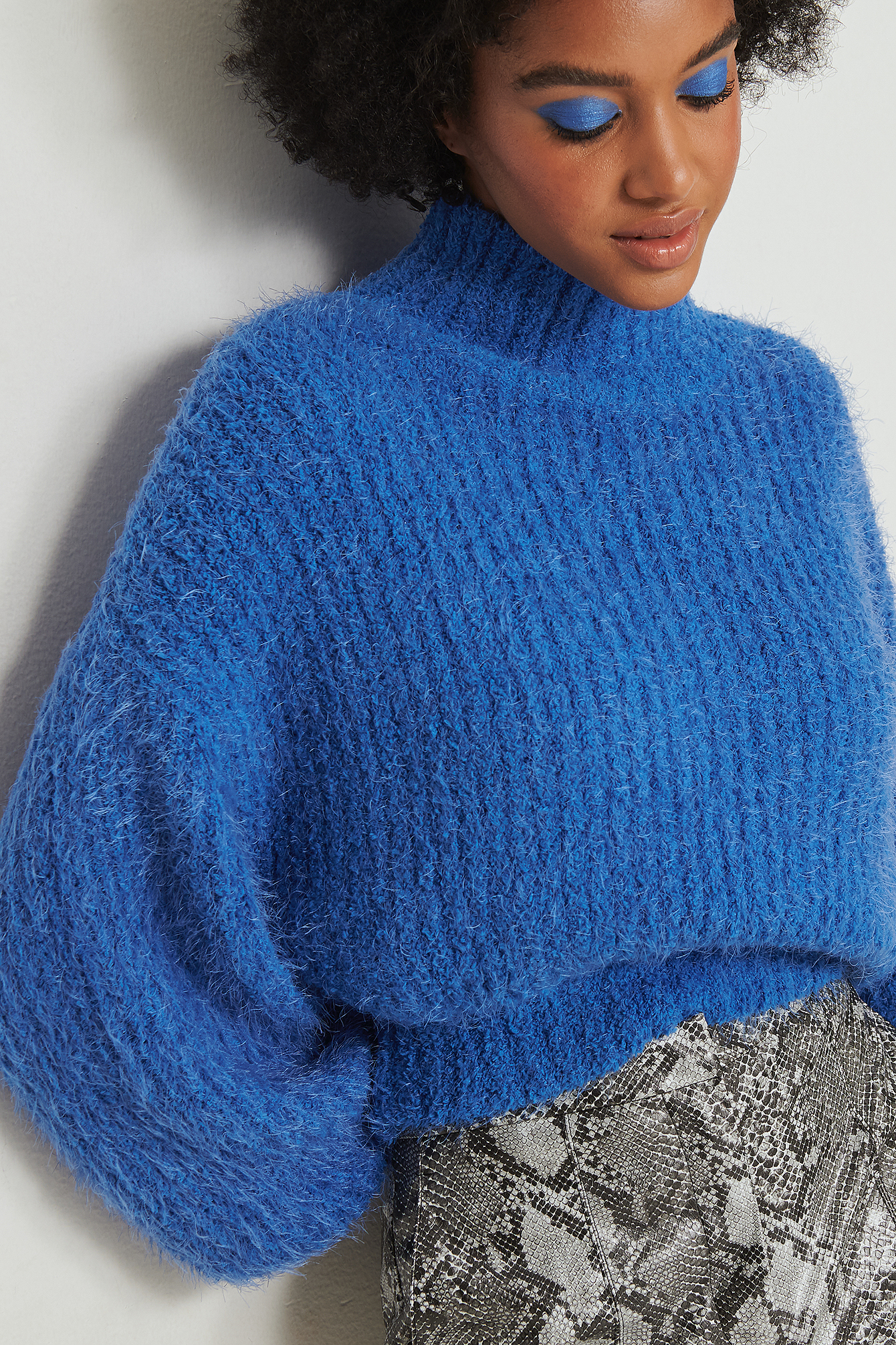 Blue Fluffy Knitted Sweater