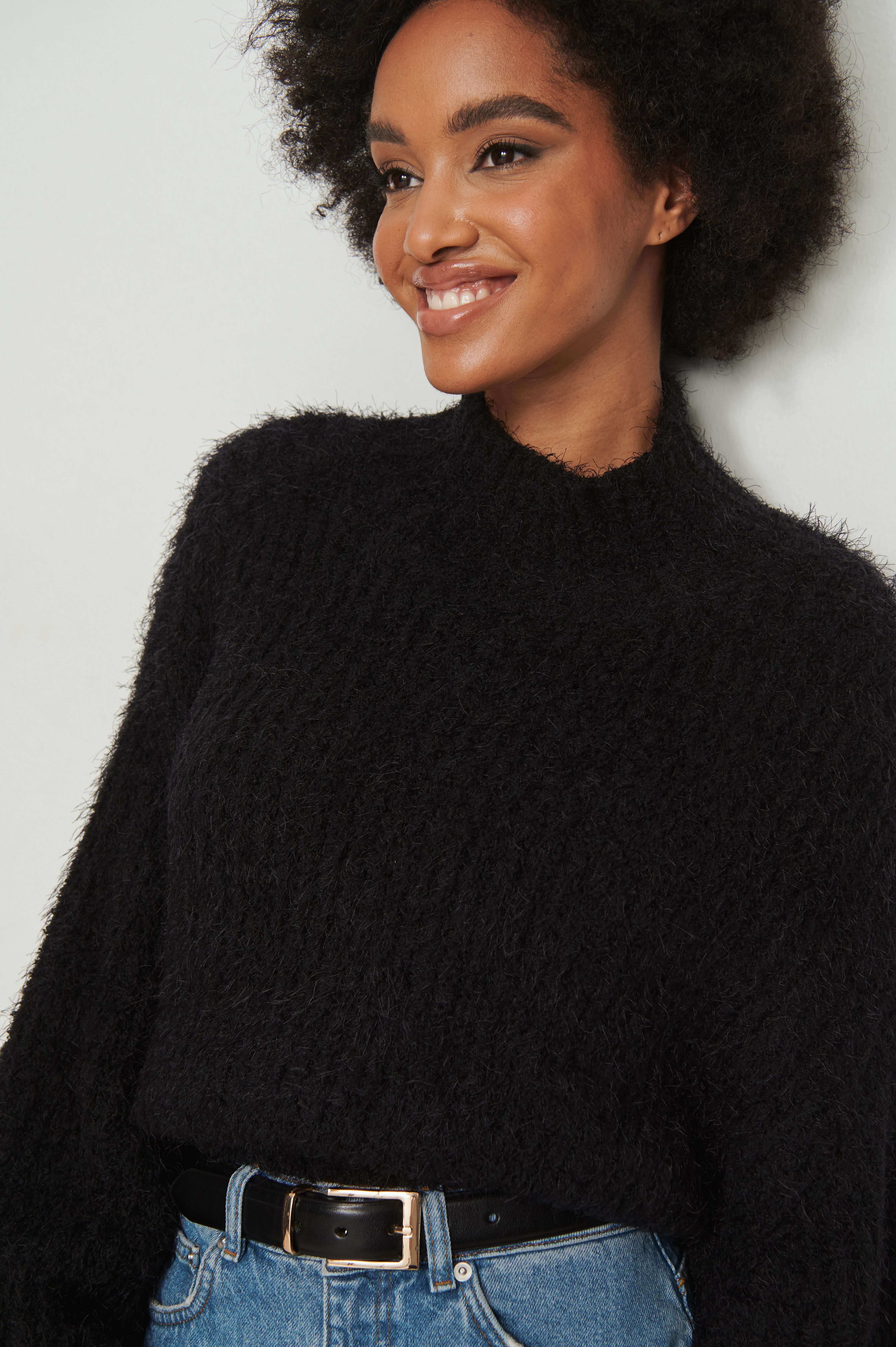Black Fluffy Knitted Sweater