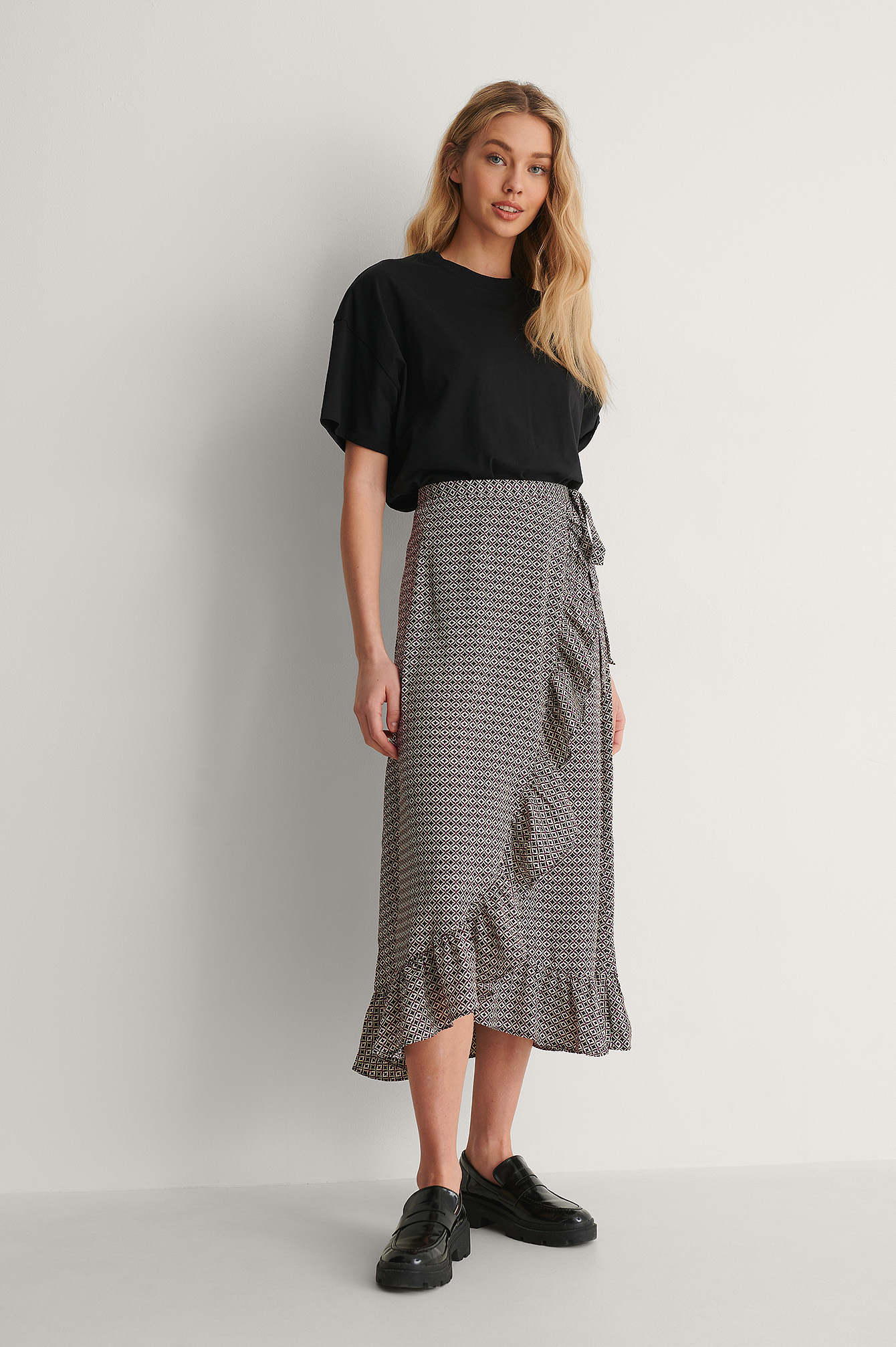 Multi Colour Print Frill Overlap Skirt