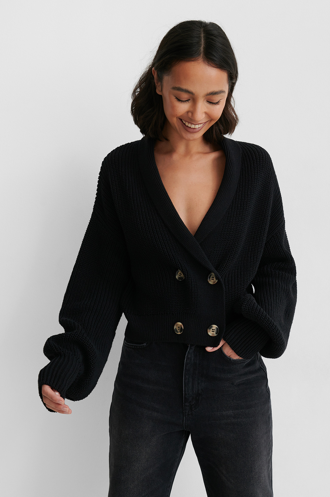 Black Front Button Sweater