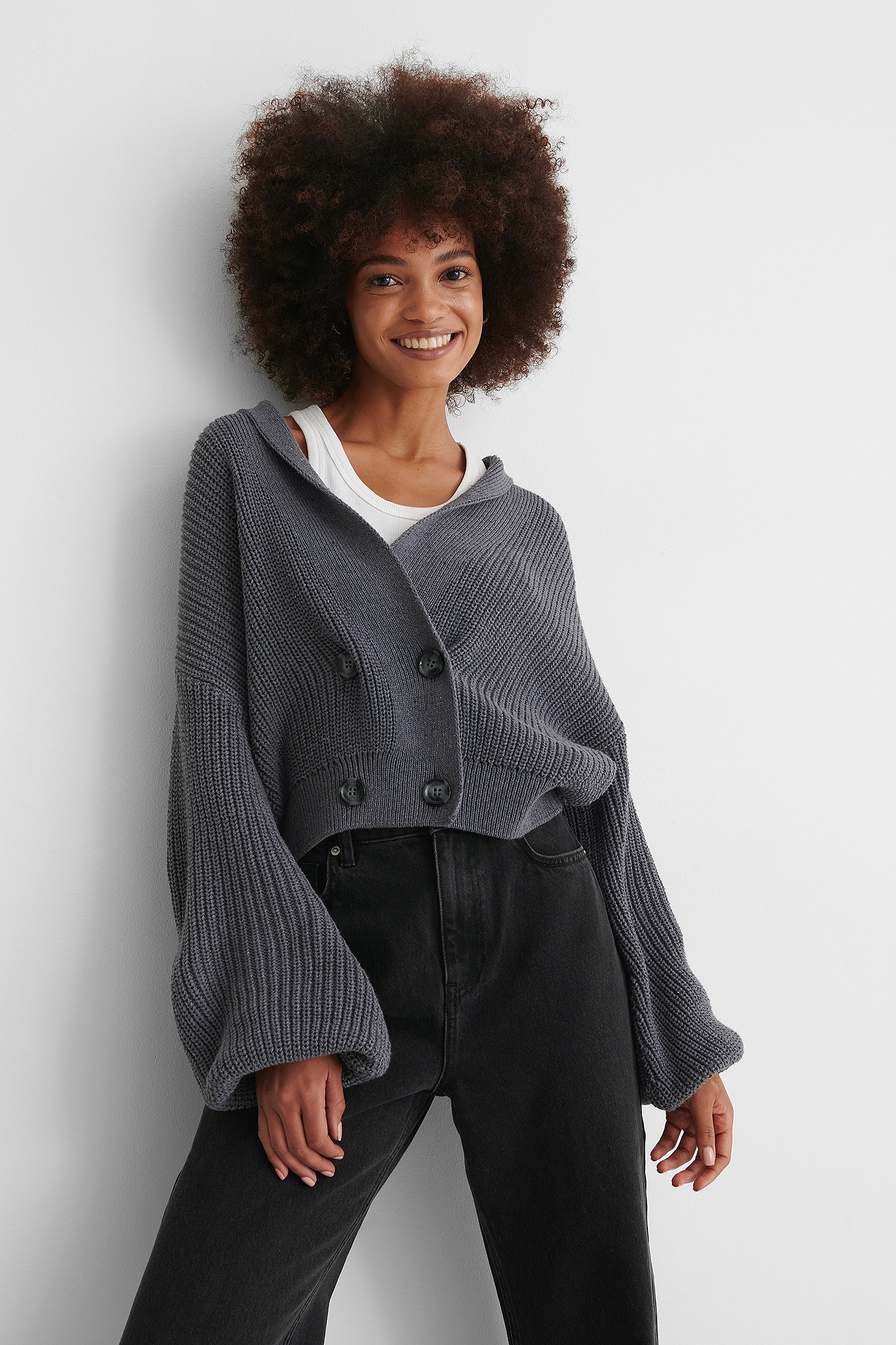 Grey Front Button Sweater