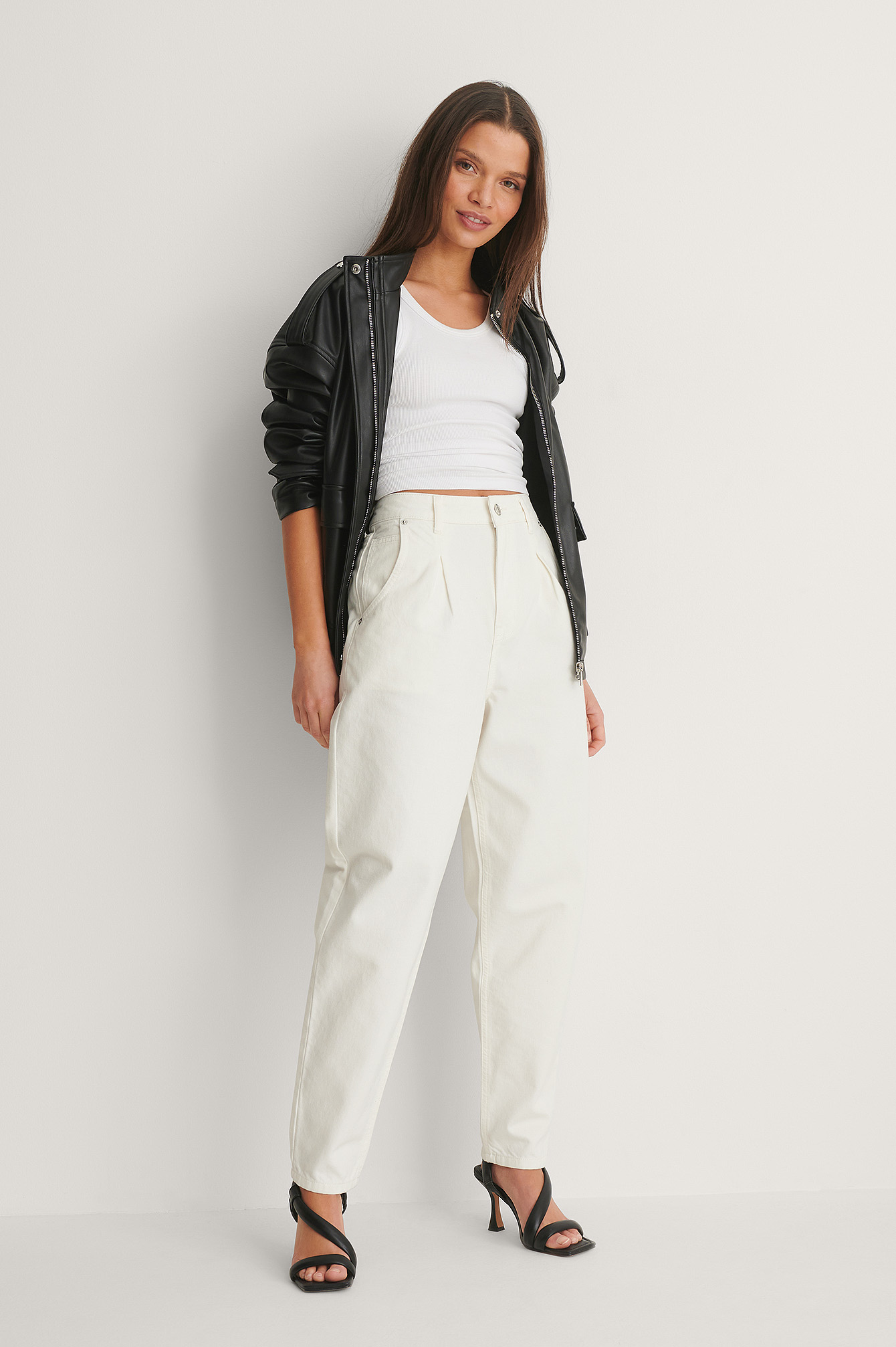 White Organic Front Pleat Cocoon Jeans