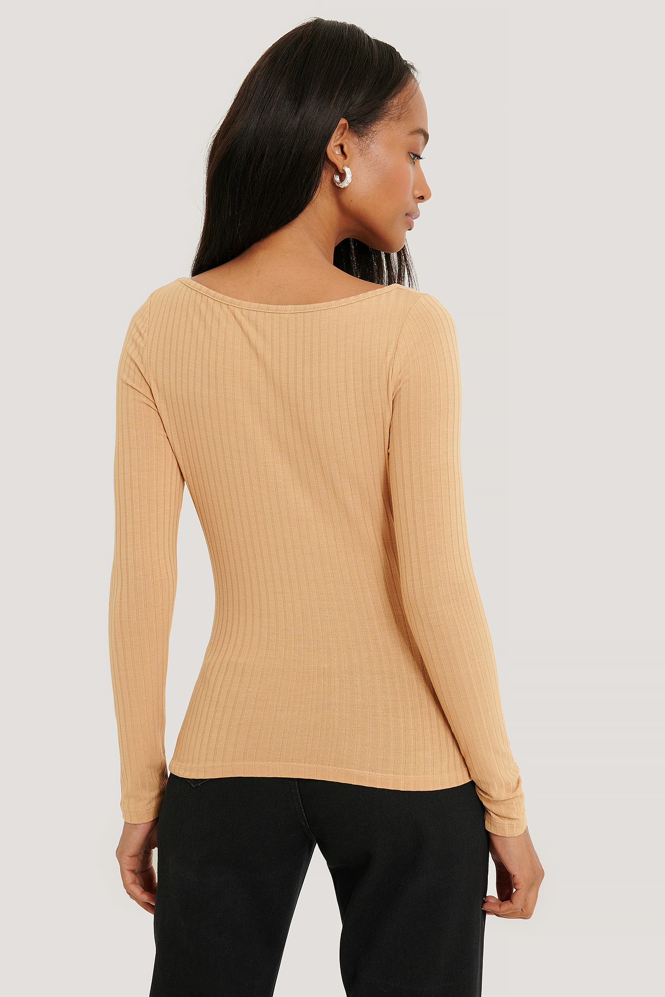 Light Beige Front Ruched Ribbed Top