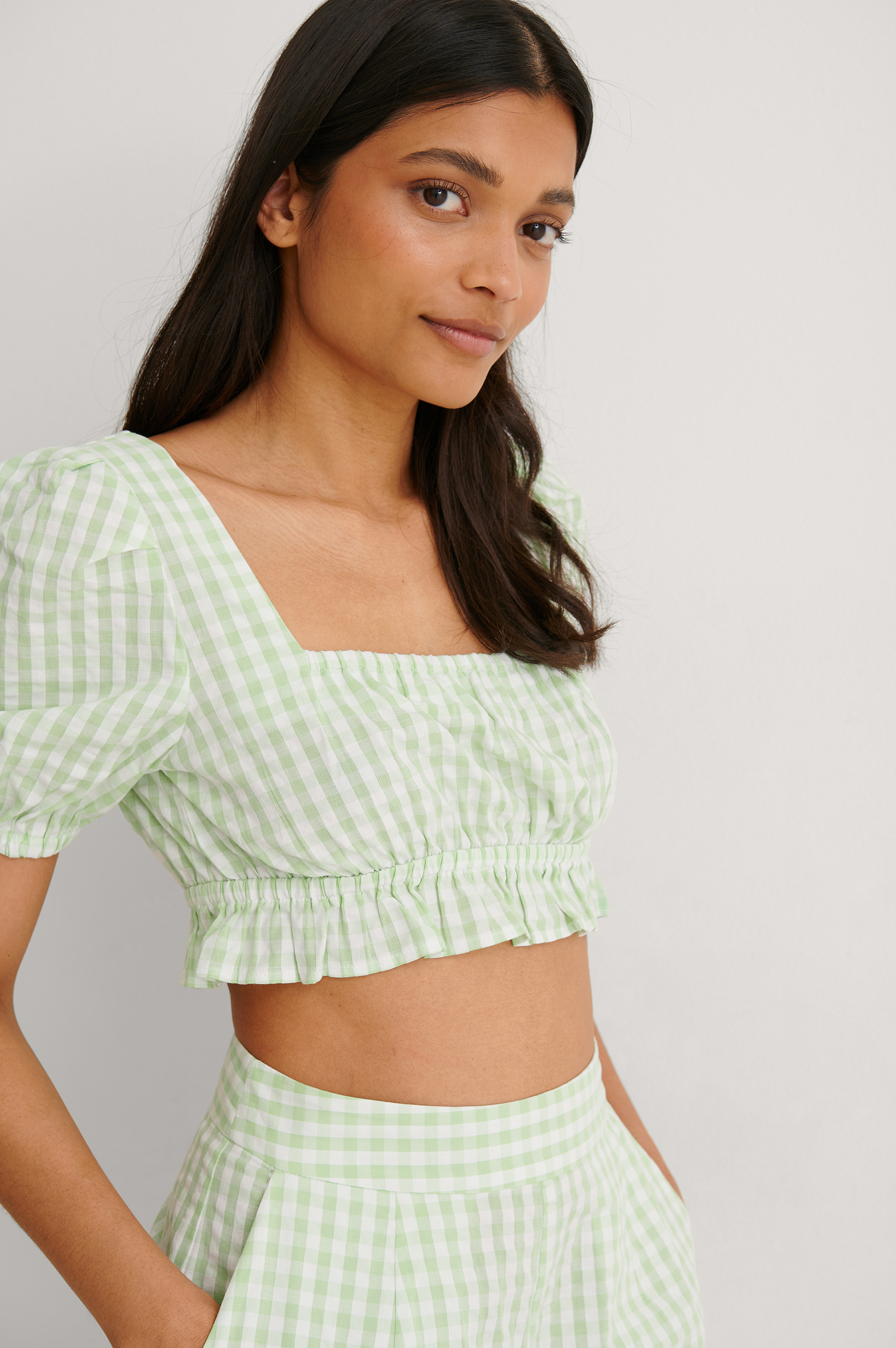 Green/White Gingham Cropped Top