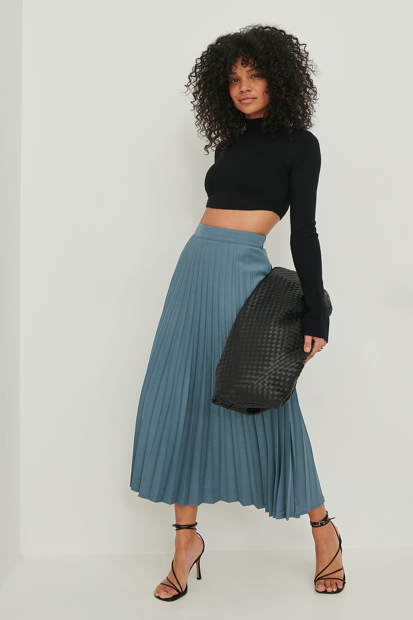 Grey/Blue Heavy Pleated Midi Skirt