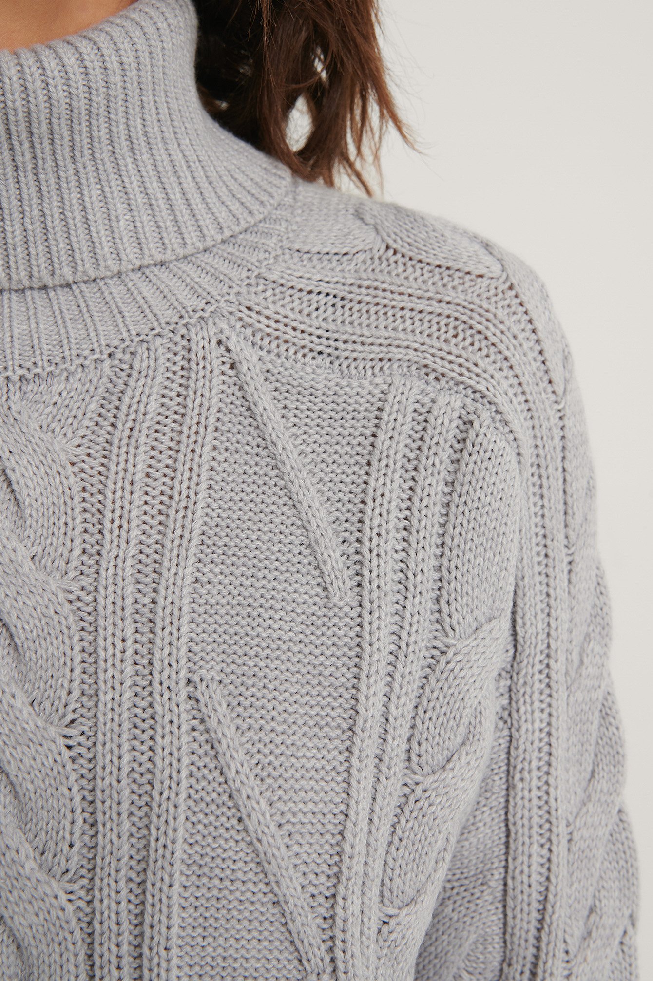 Grey High Neck Cable Knit Sweater