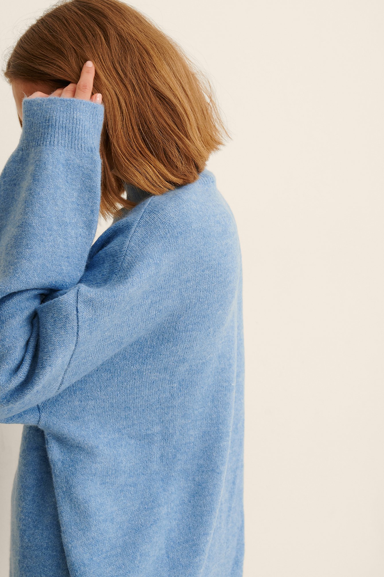 Blue High Neck Knitted Sweater