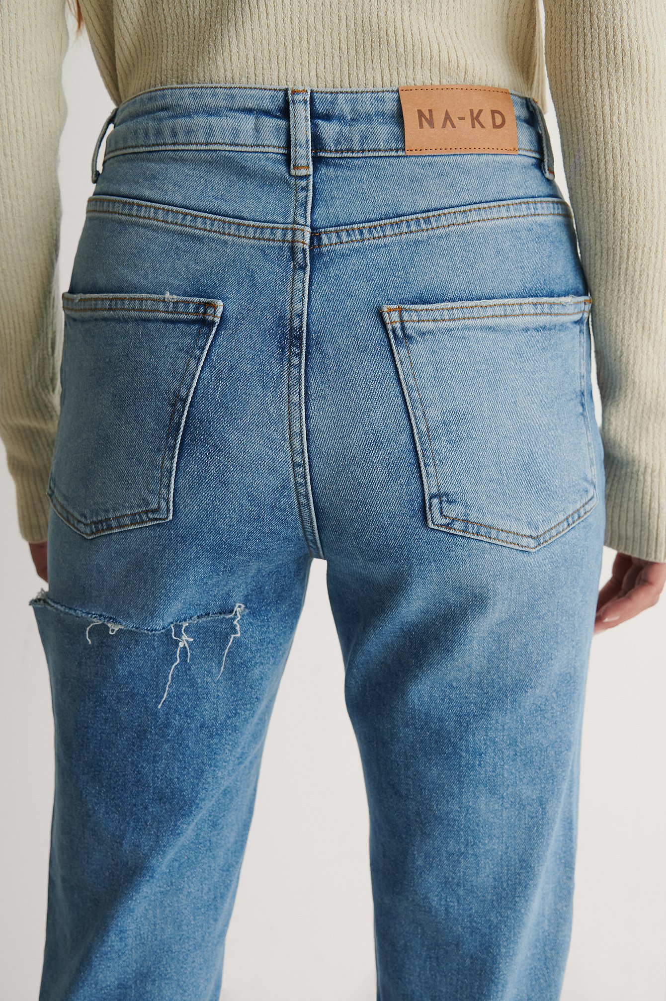 Mid Blue Organic High Waist Slim Destroyed Jeans
