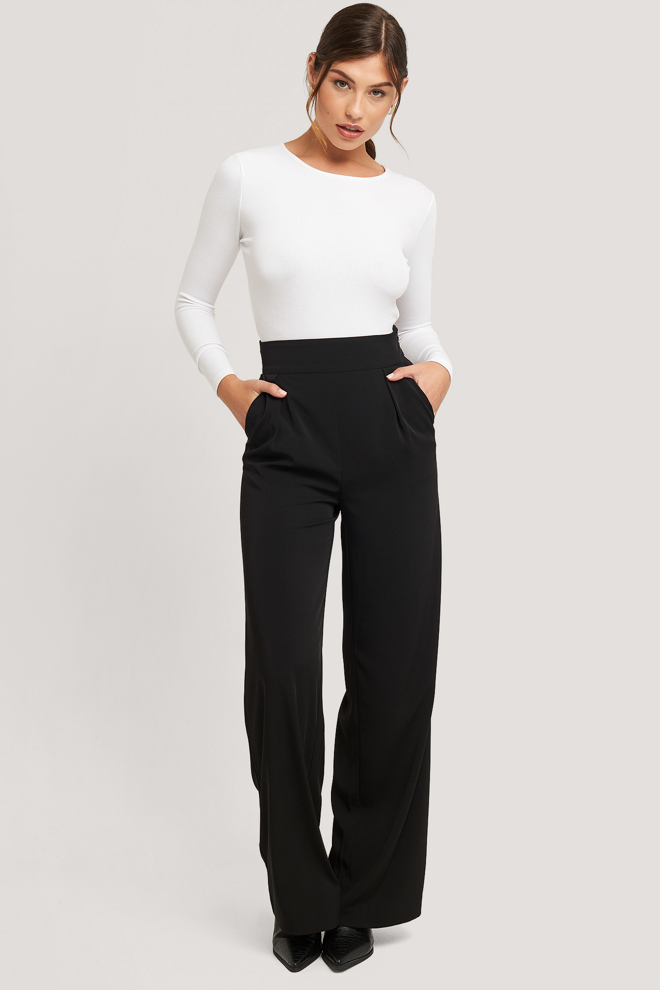 Black Recycled High Waisted Wide Leg Suit Pants