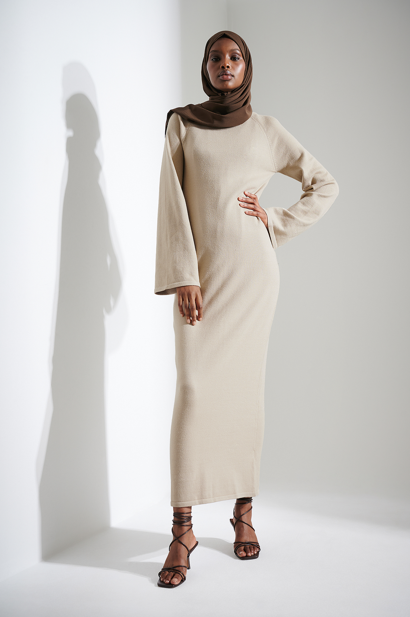 Taupe Knitted Long Dress