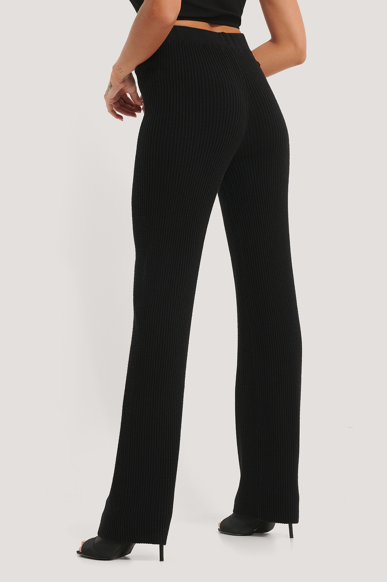 Black Knitted Ribbed Pants