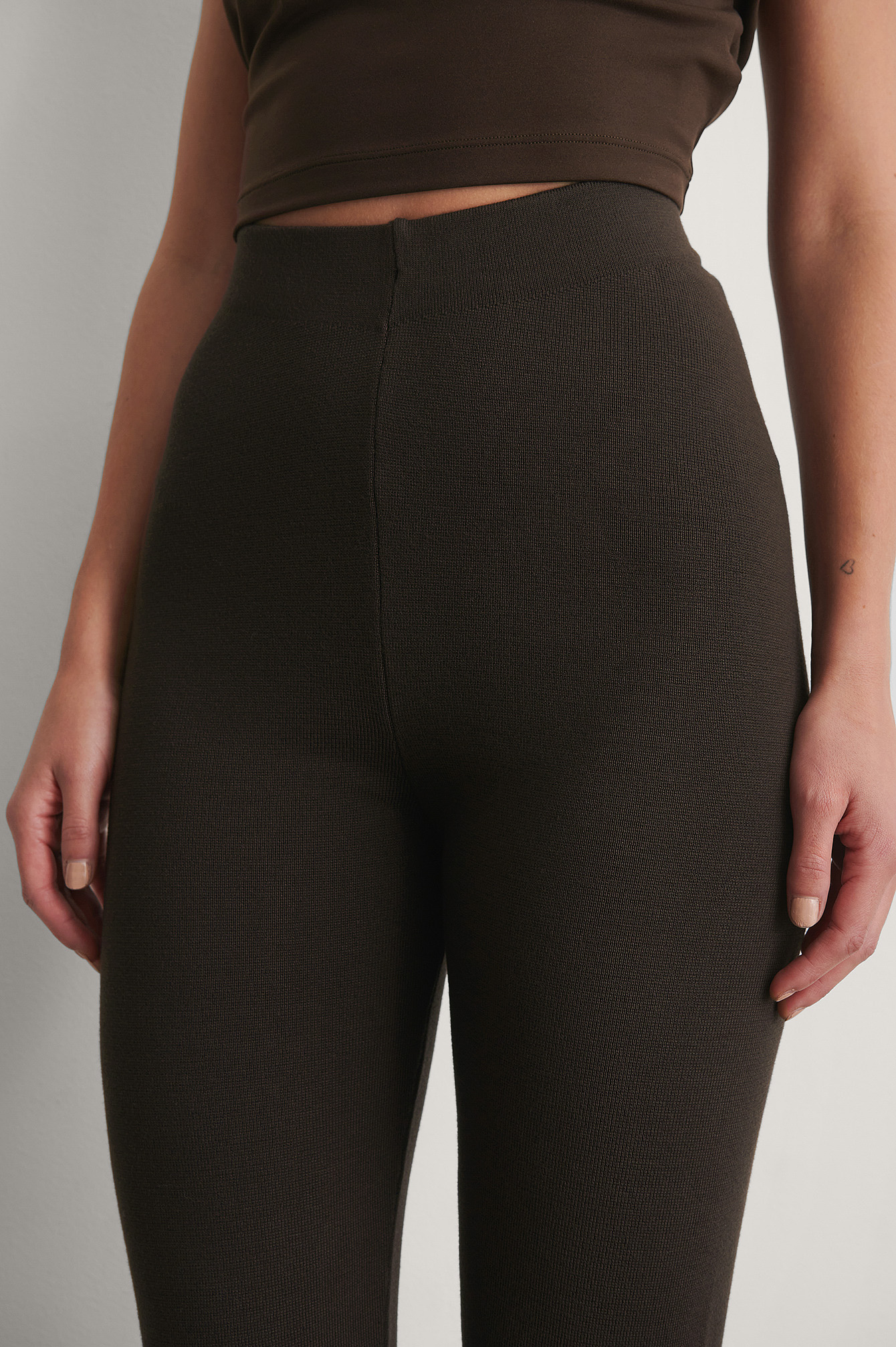Brown Knitted Slit Pants
