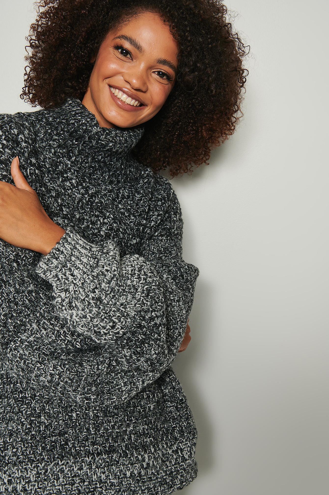 Black/White Knitted Turtle Neck Oversized Mix Yarn Sweater