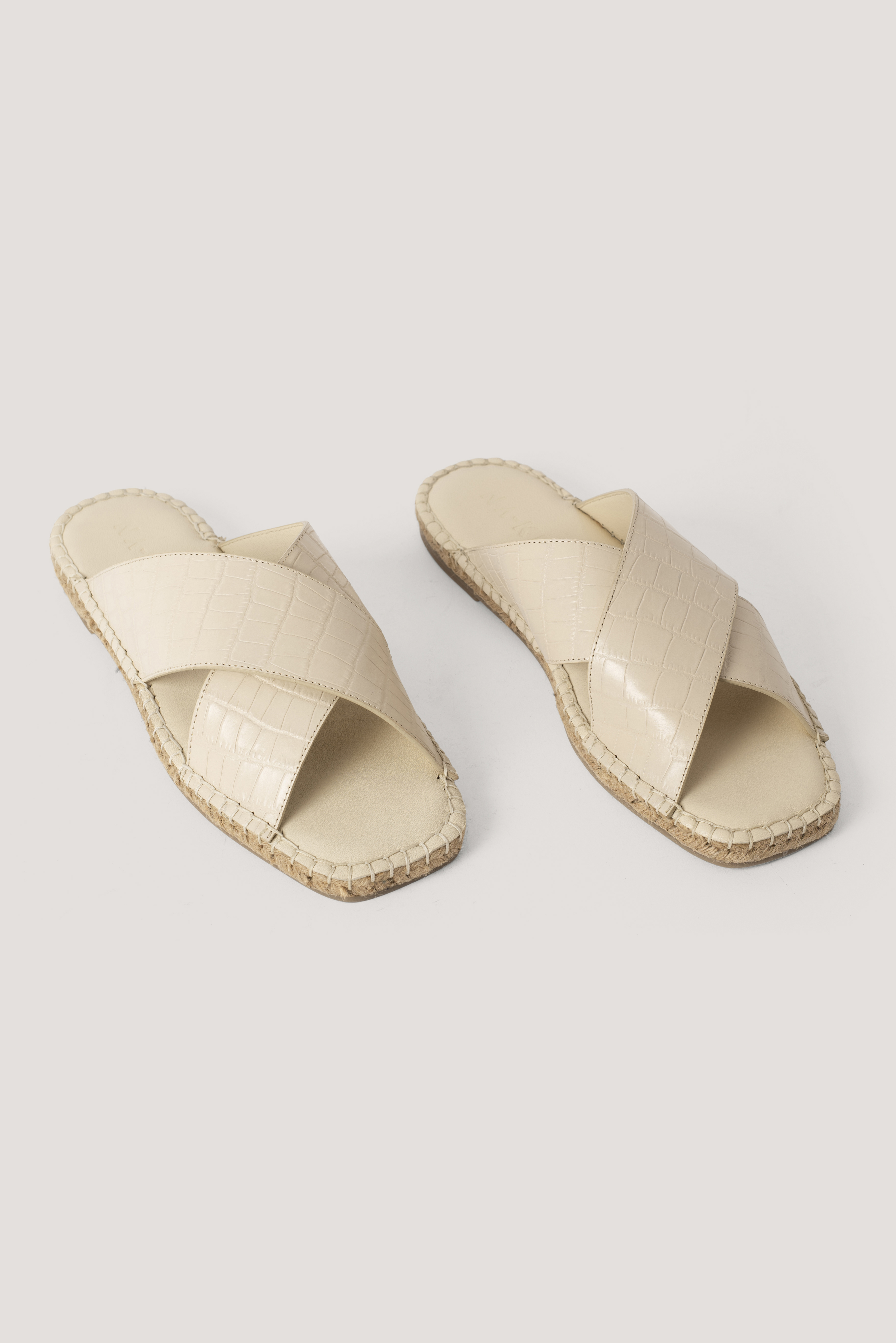Nude Croco Leather Crossed Slippers