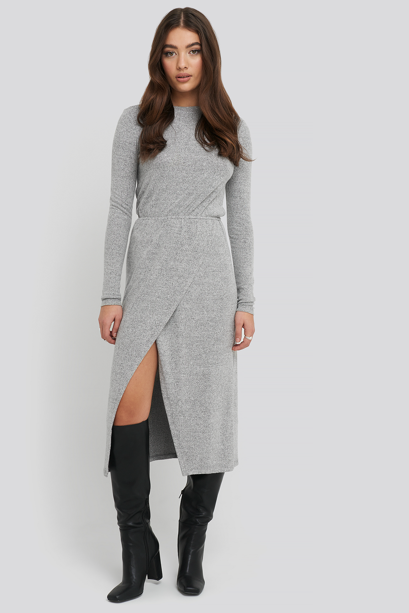 Grey Melange Light Knitted Melange Dress