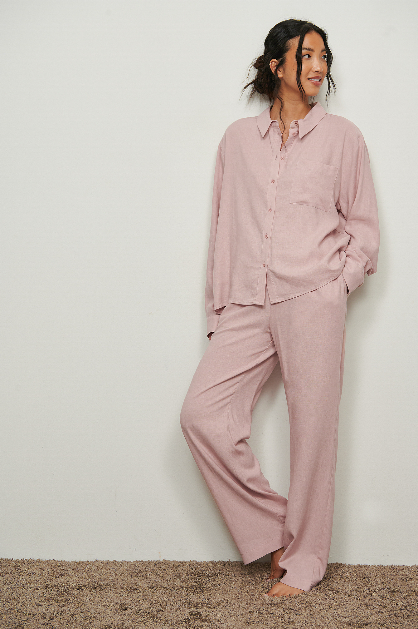 Dusty Pink Linen Loungewear Pants