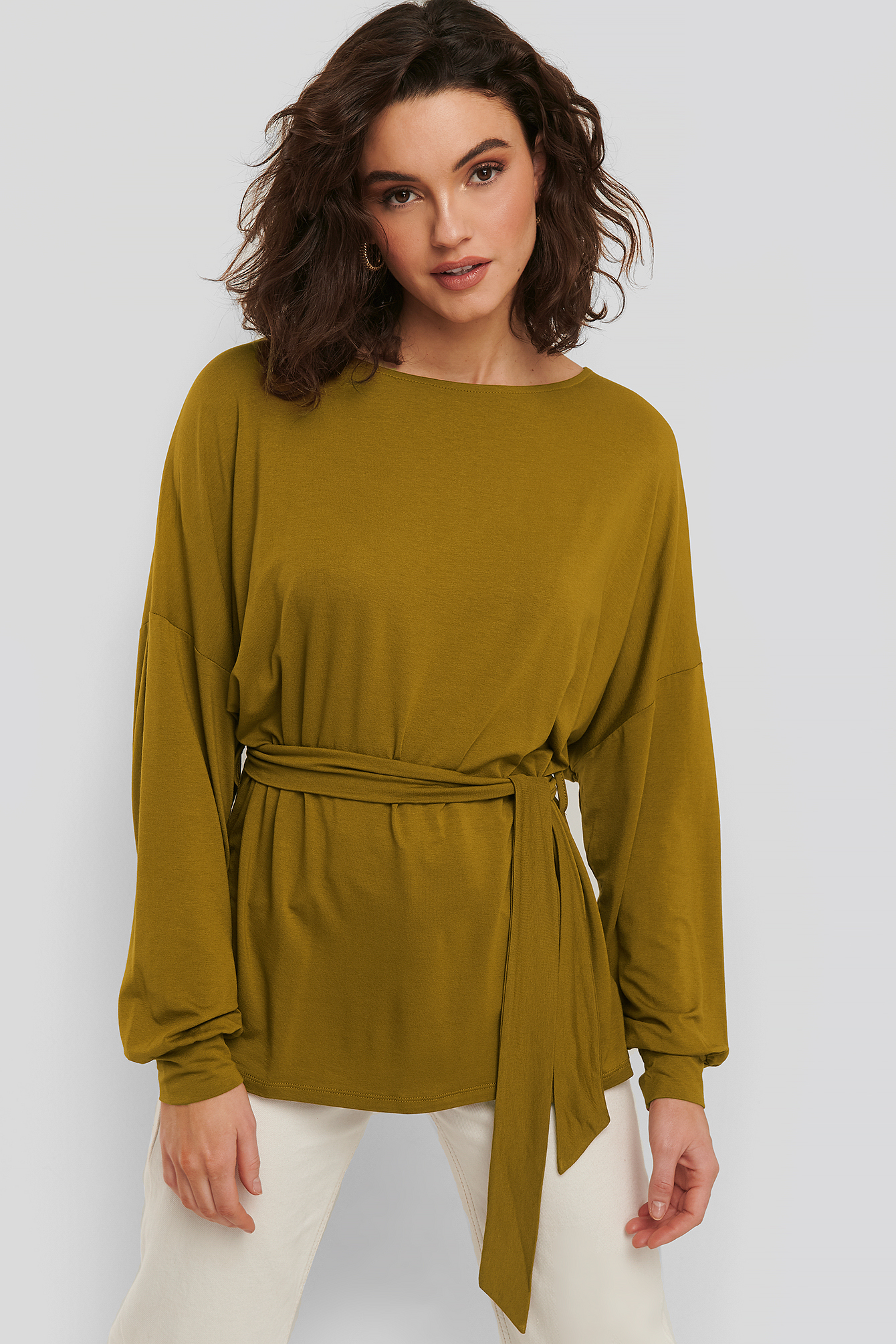 Khaki Belted Long Sleeve Top