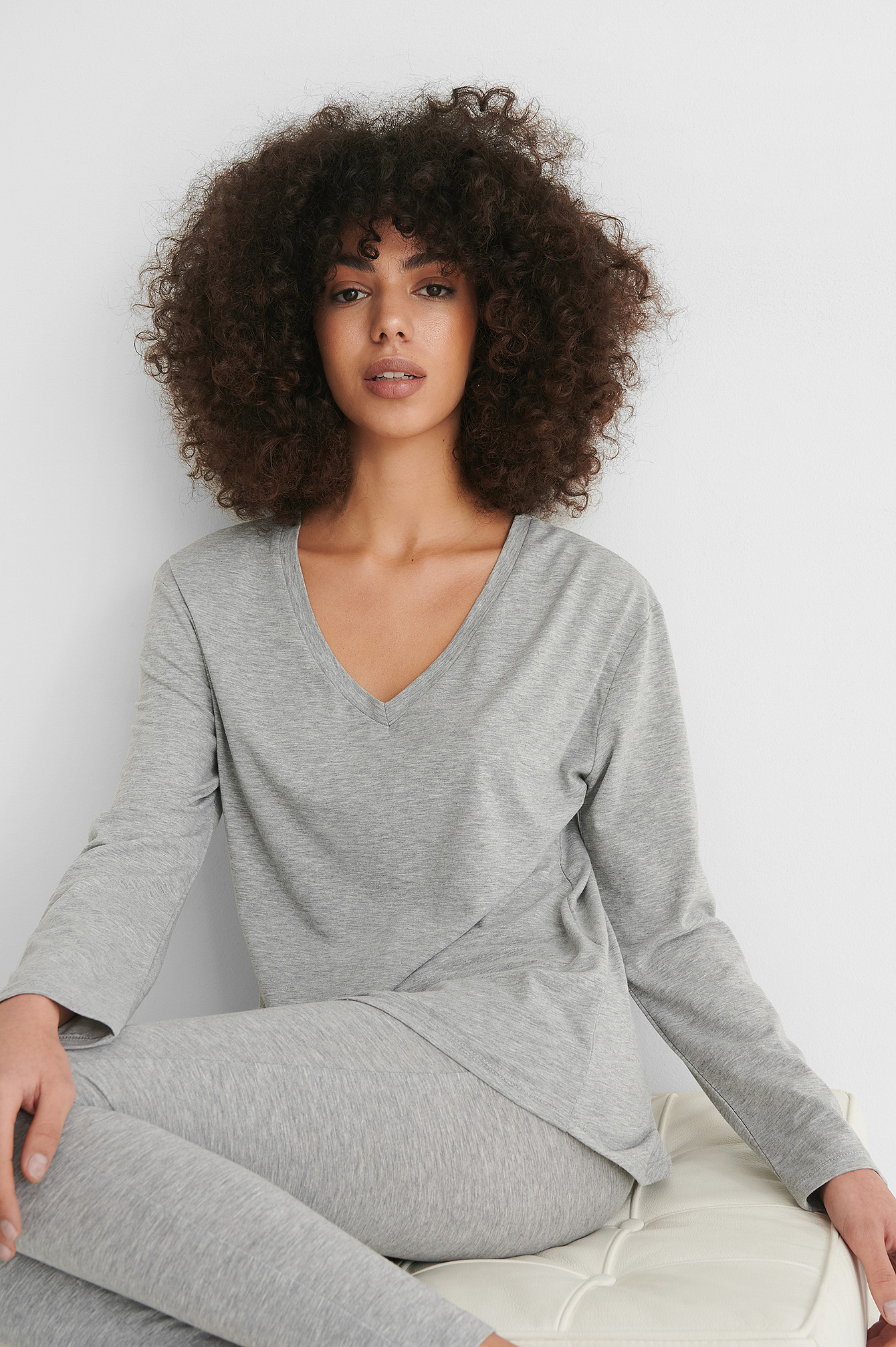 Grey Melange Loungewear Cotton Set