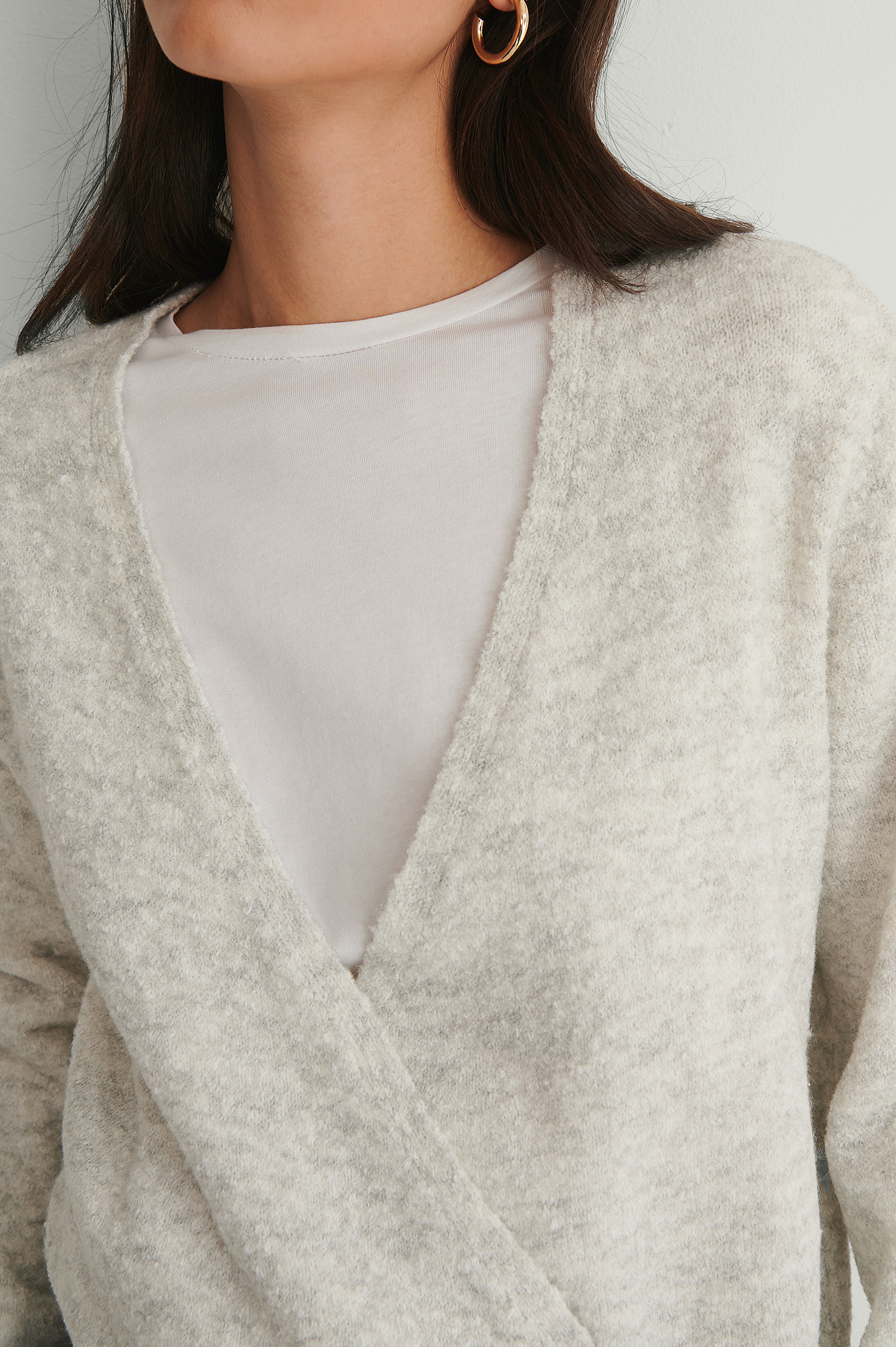 Grey Melange Melange Knitted Overlap Sweater