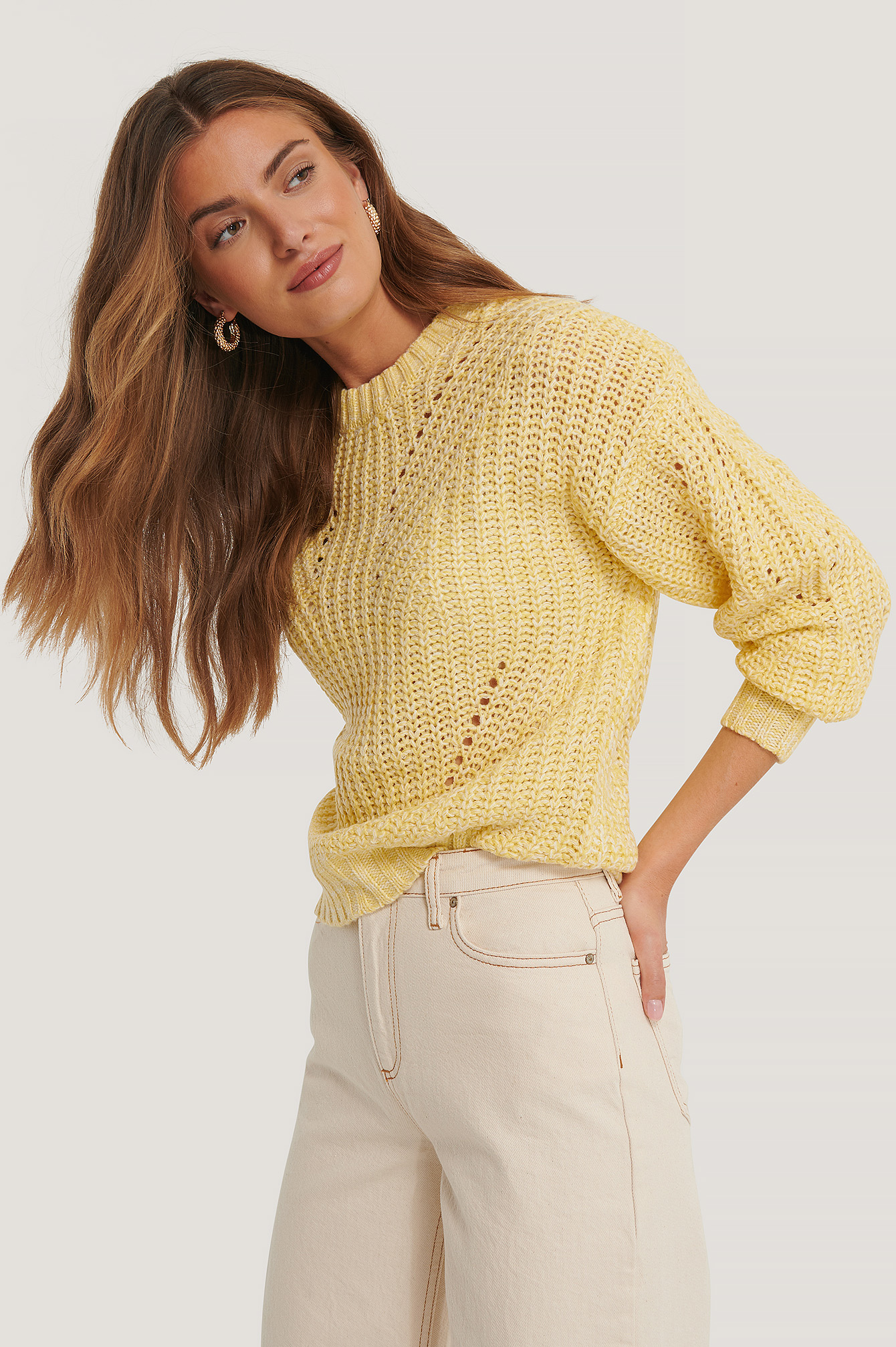 Yellow Melange Round Neck Knitted Sweater