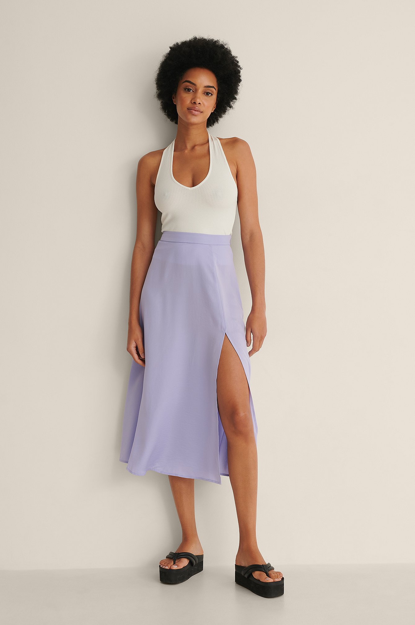 Lilac Midi Front Slit Skirt