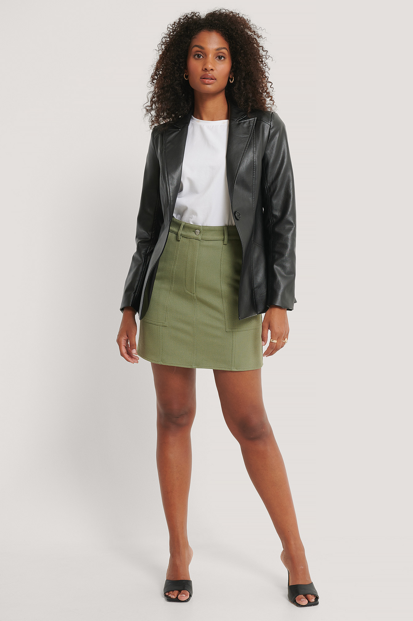 Khaki Mini A-line Twill Skirt