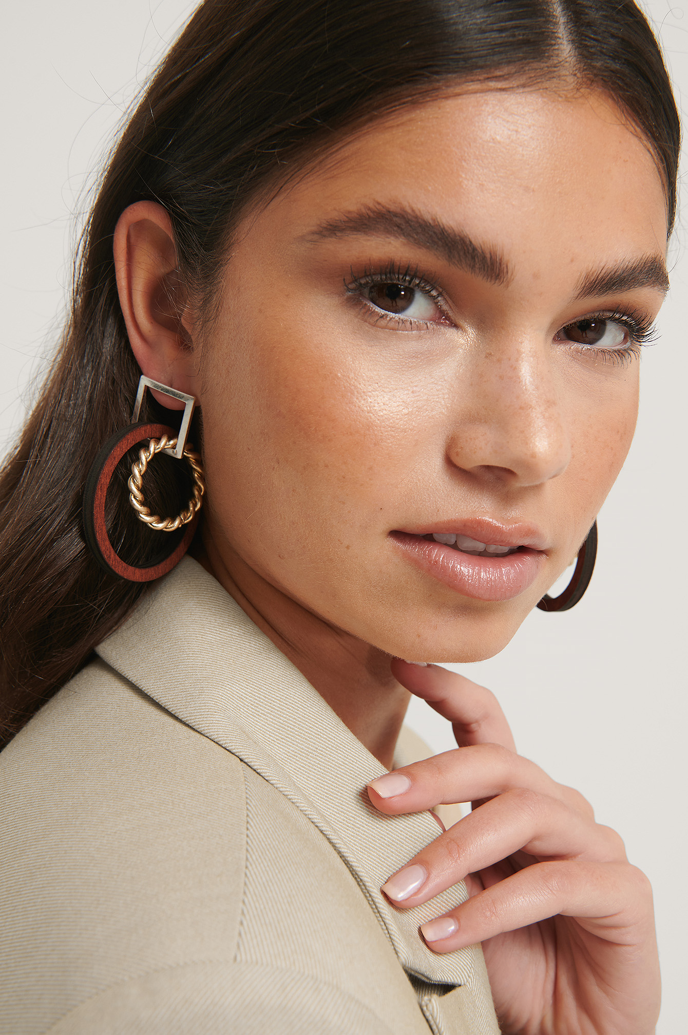 Brown/Gold Mixed Wooden Look Earrings