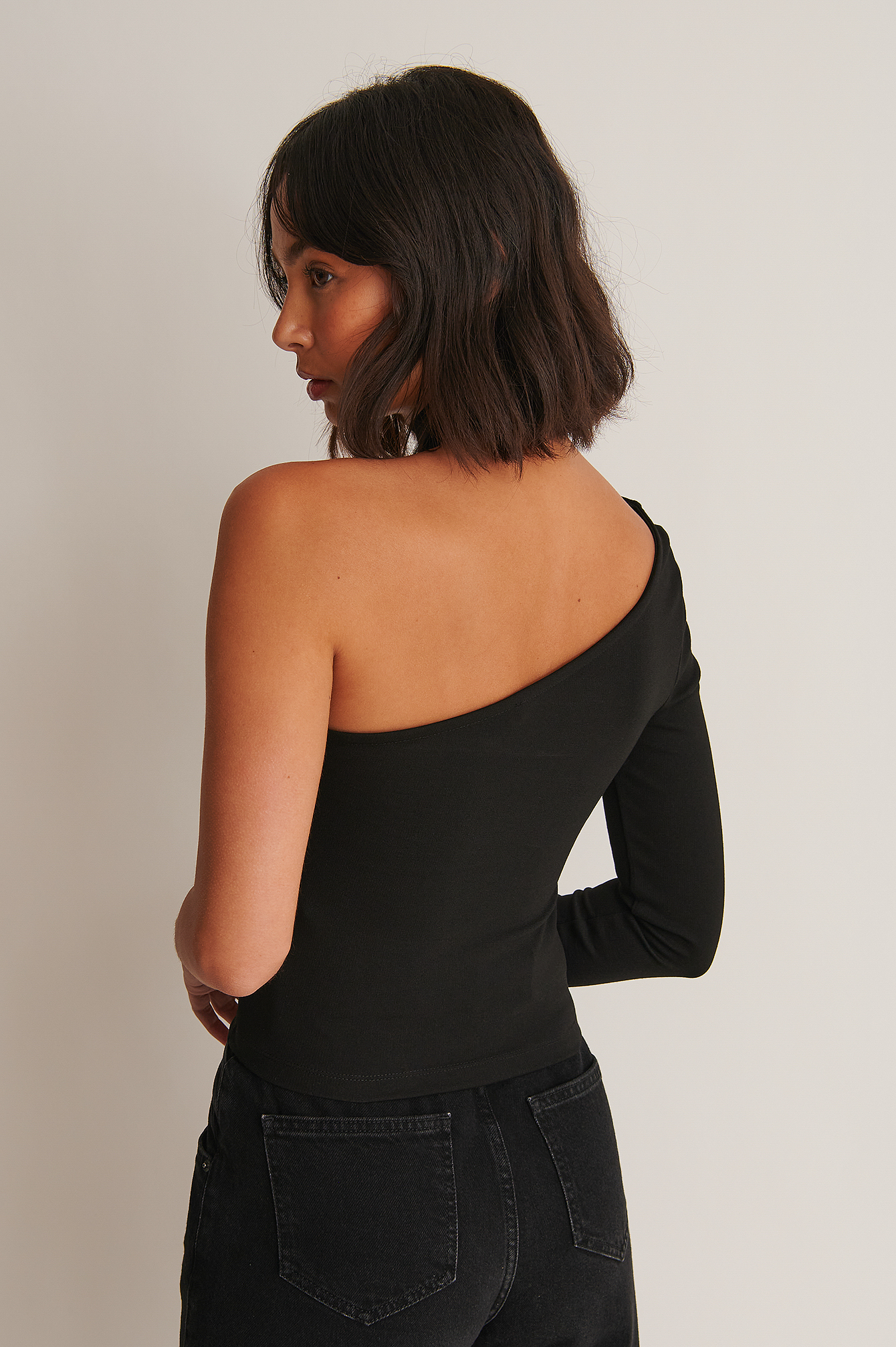 Black One Shoulder Cut Out Polo Top