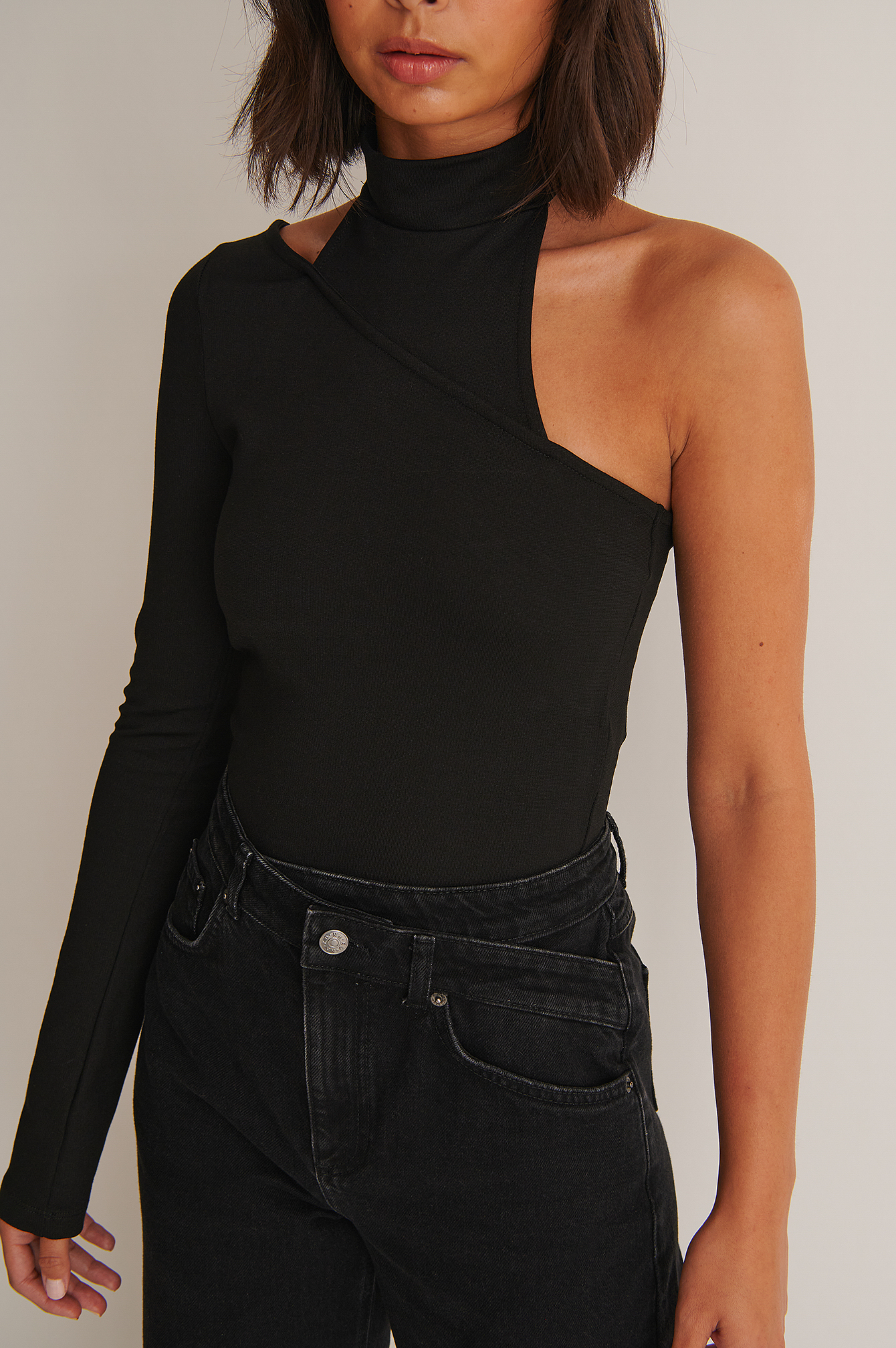 Black One Shoulder Cut Out Polo Top