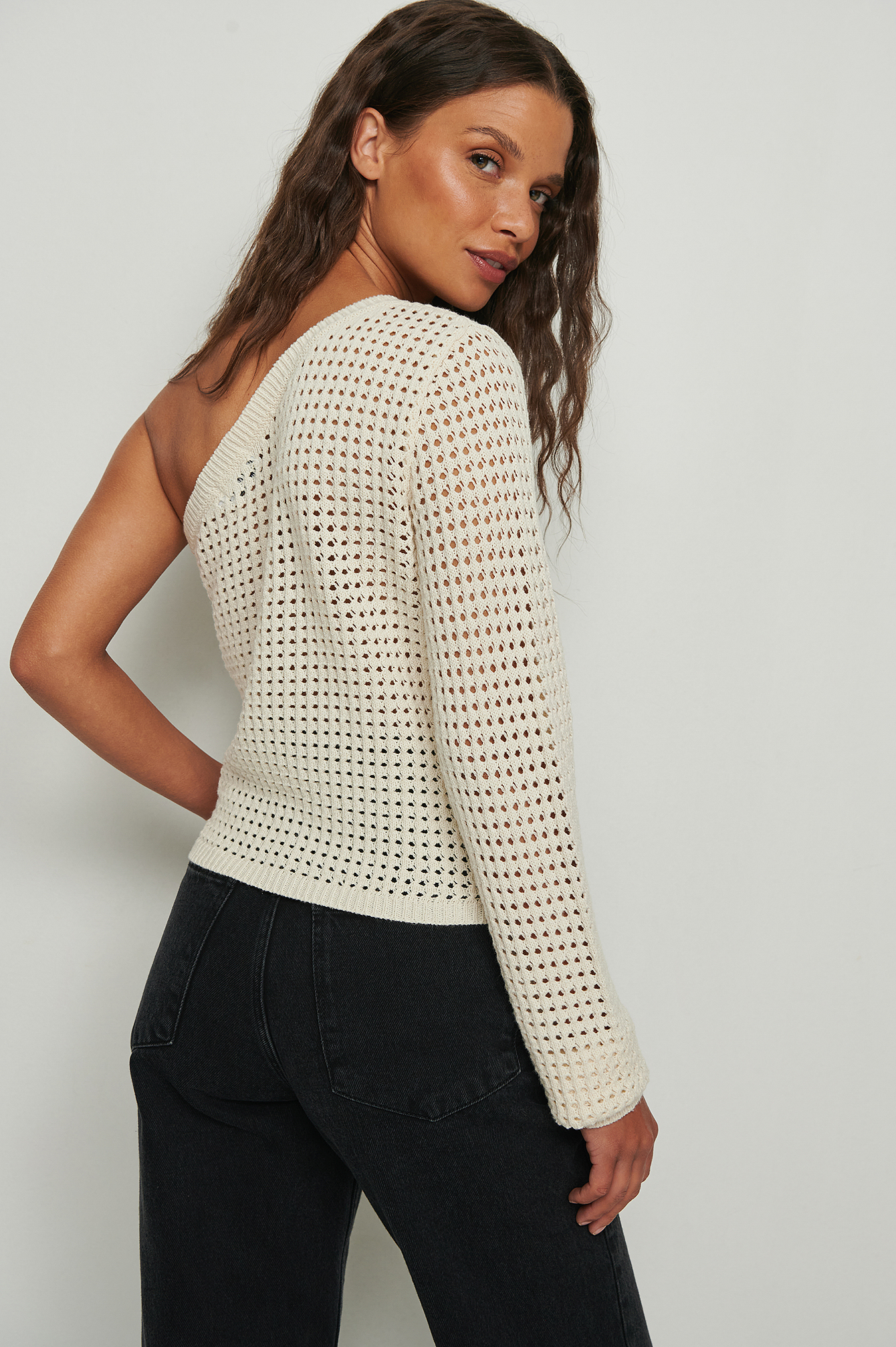 Light Beige One Shoulder Hole Knitted Sweater
