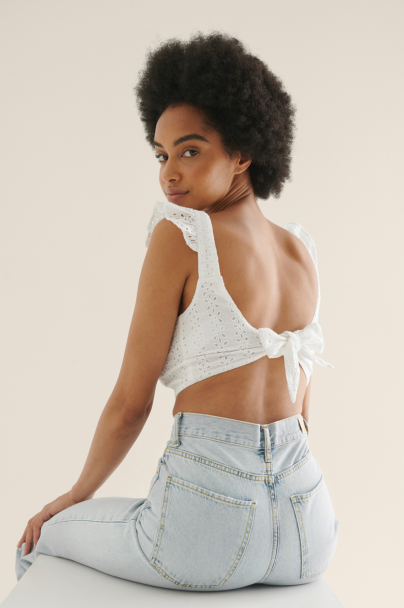 White Organic Open Back Anglaise Top