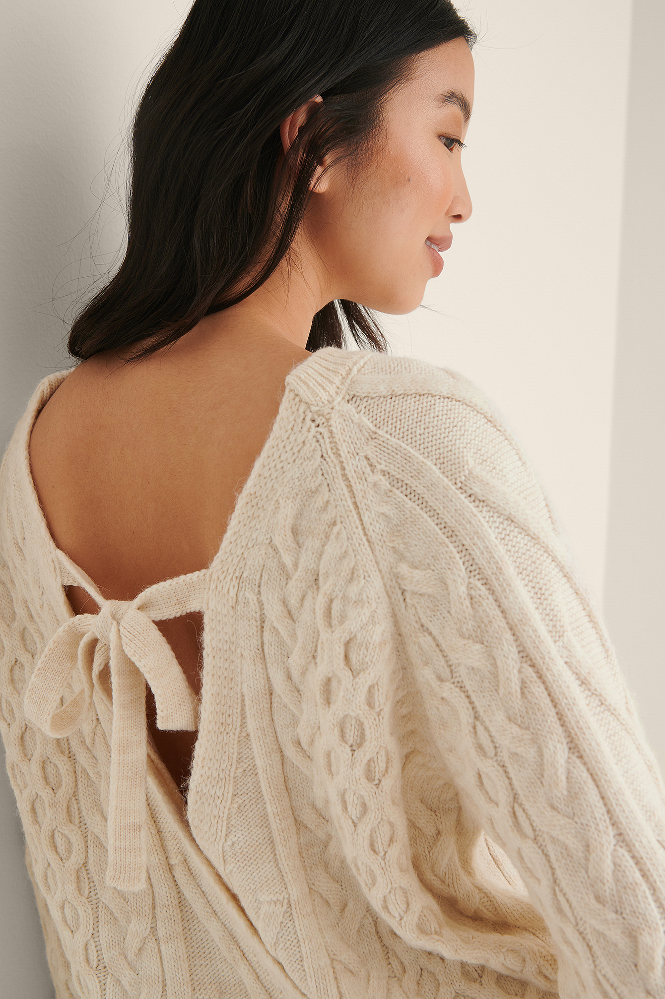 Cream Open Back Cable Knitted Sweater