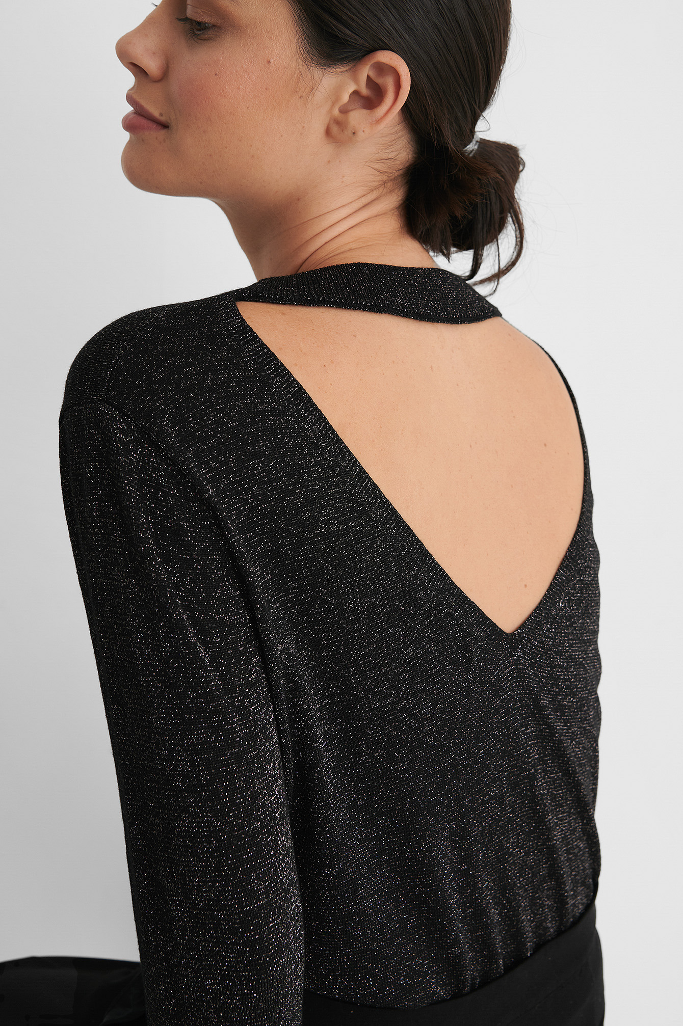 Black Open Back Knitted Glitter Sweater