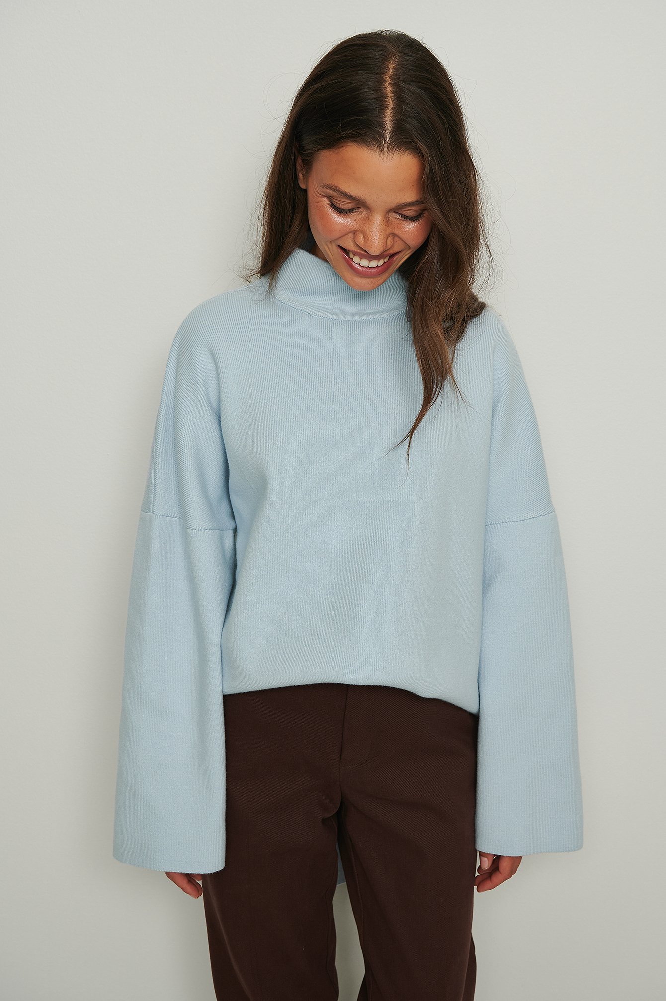 Light Blue Open Back Knitted Polo Sweater