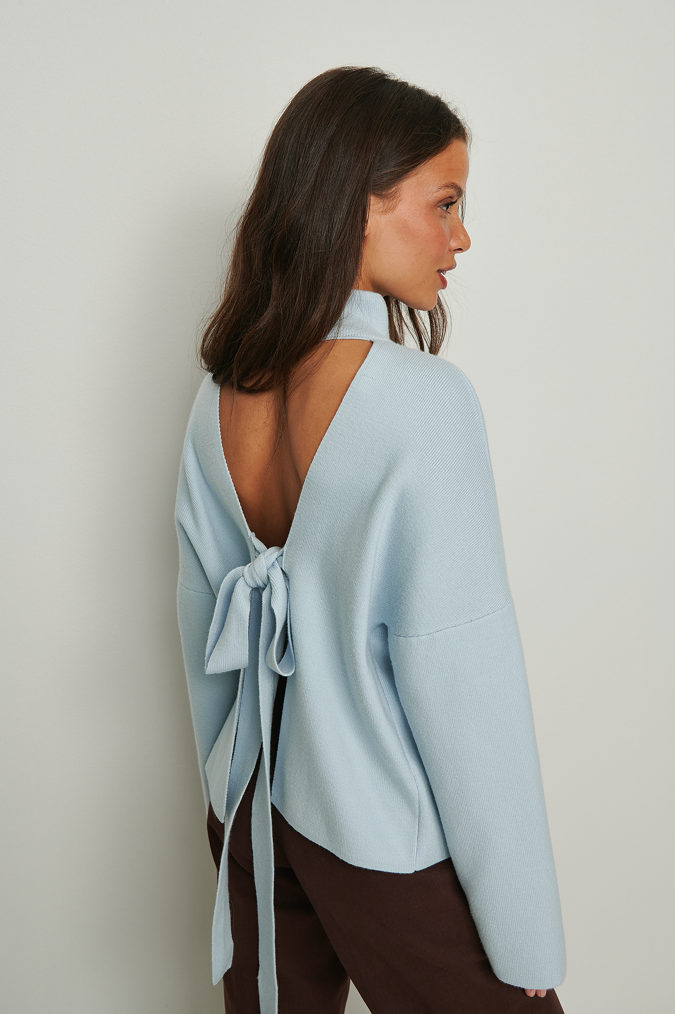 Light Blue Open Back Knitted Polo Sweater