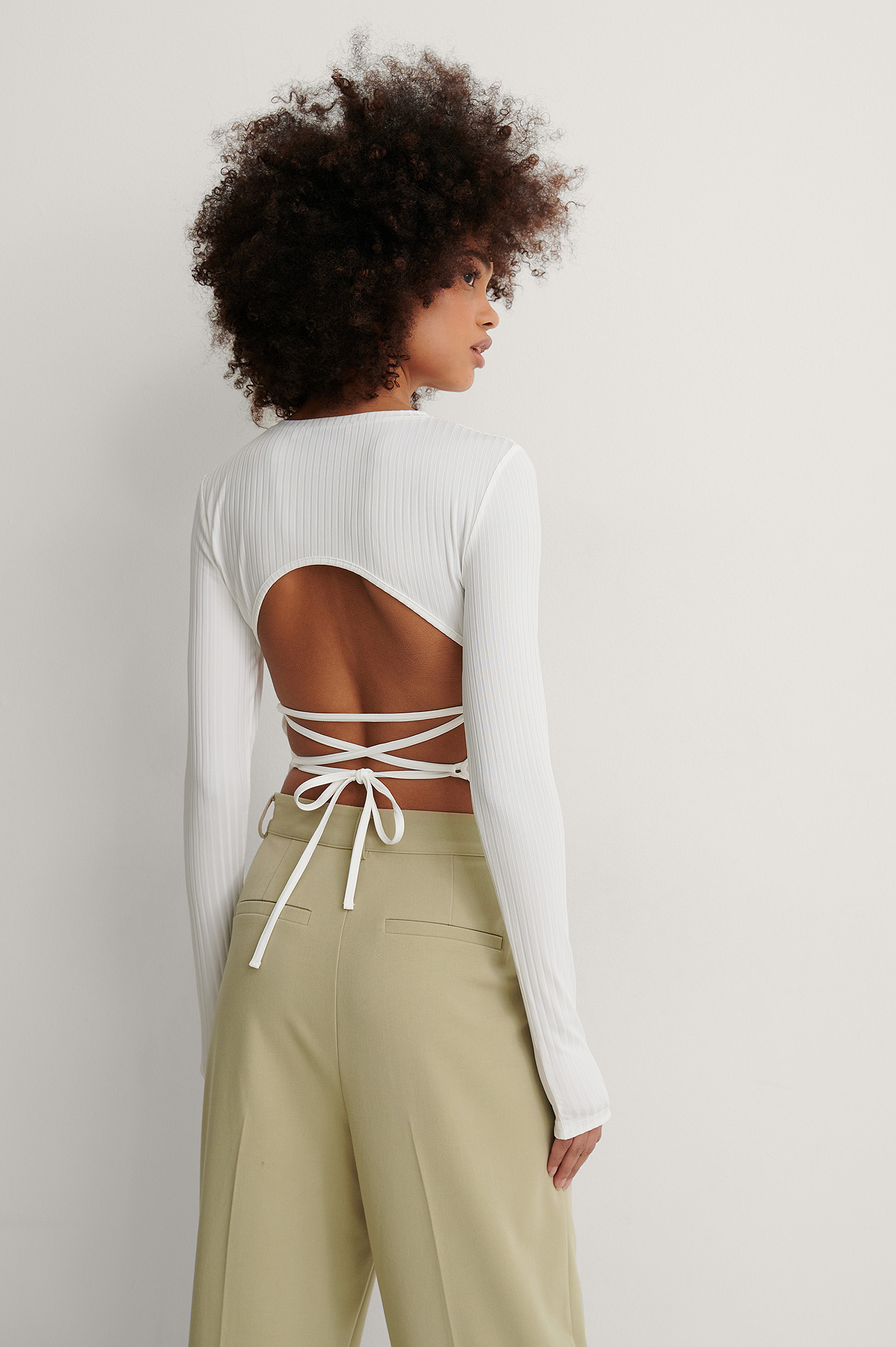Offwhite Open Back Rib Lace Detail Top