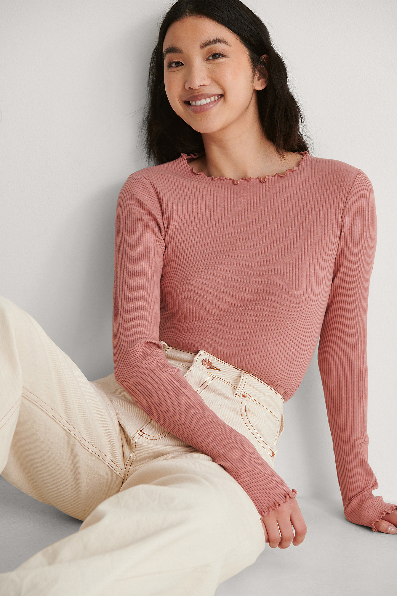 Dusty Pink Babylock Ribbed Long Sleeve Top