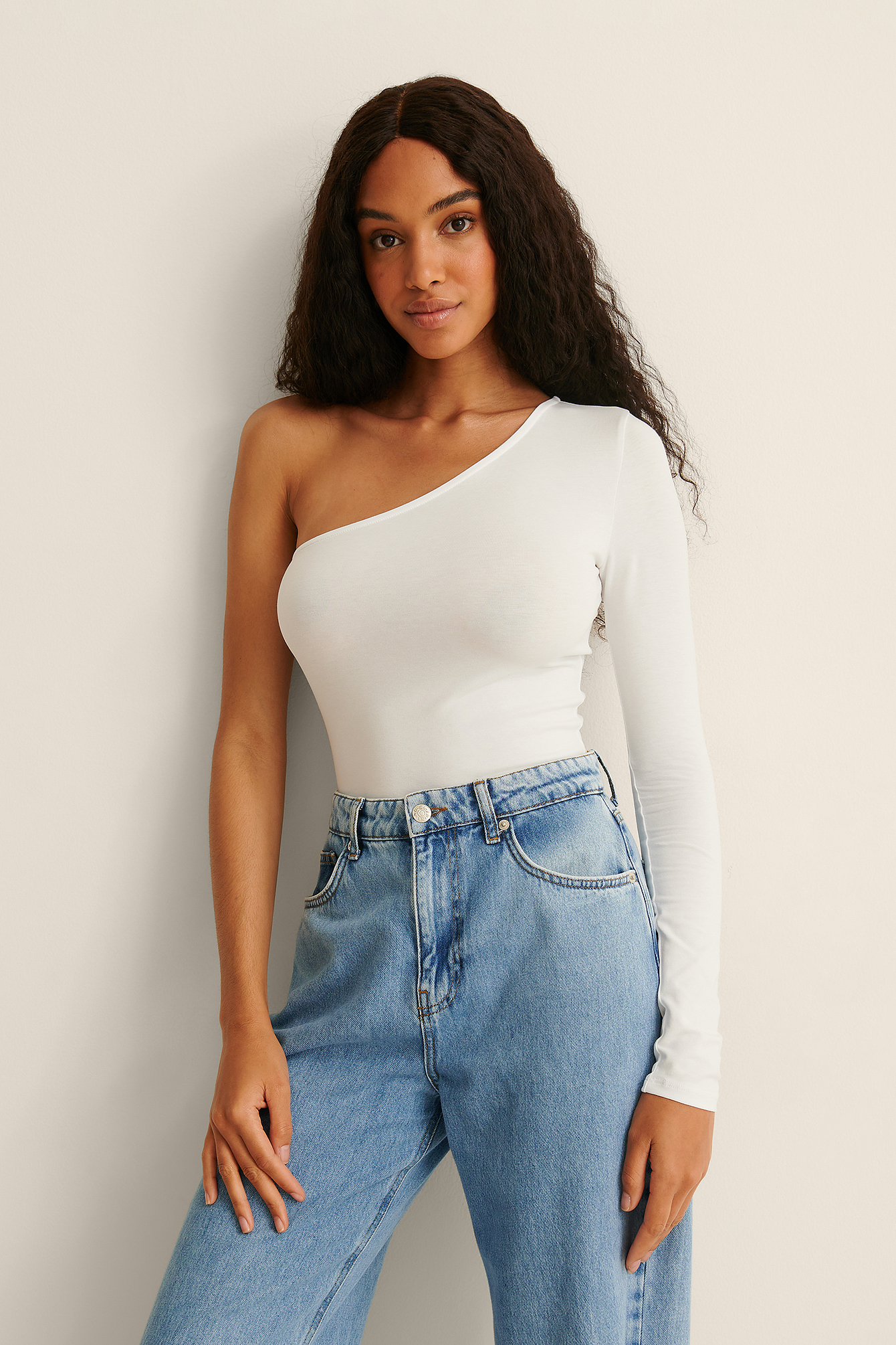 White Organic One Shoulder Top