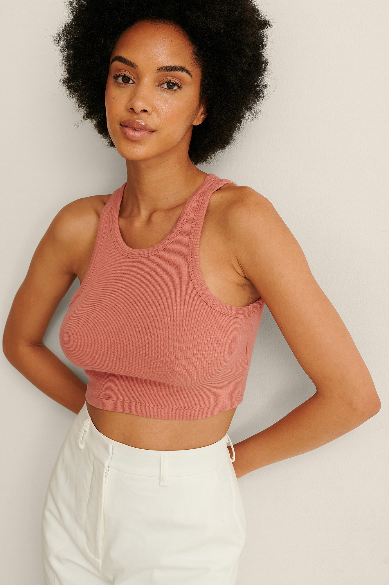 Dusty Dark Pink Ribbed Cropped Tank