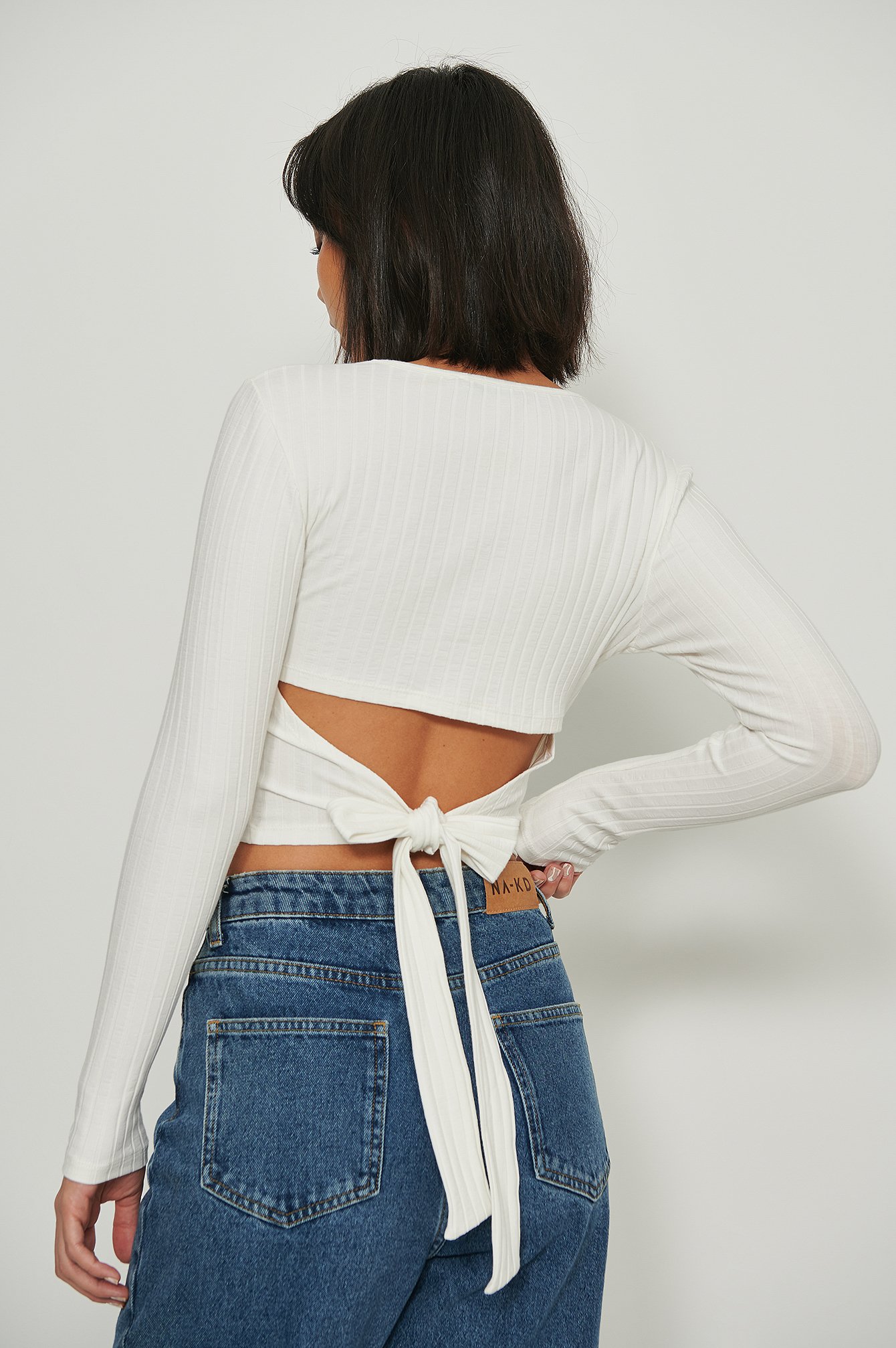 Offwhite Ribbed Open Back Top