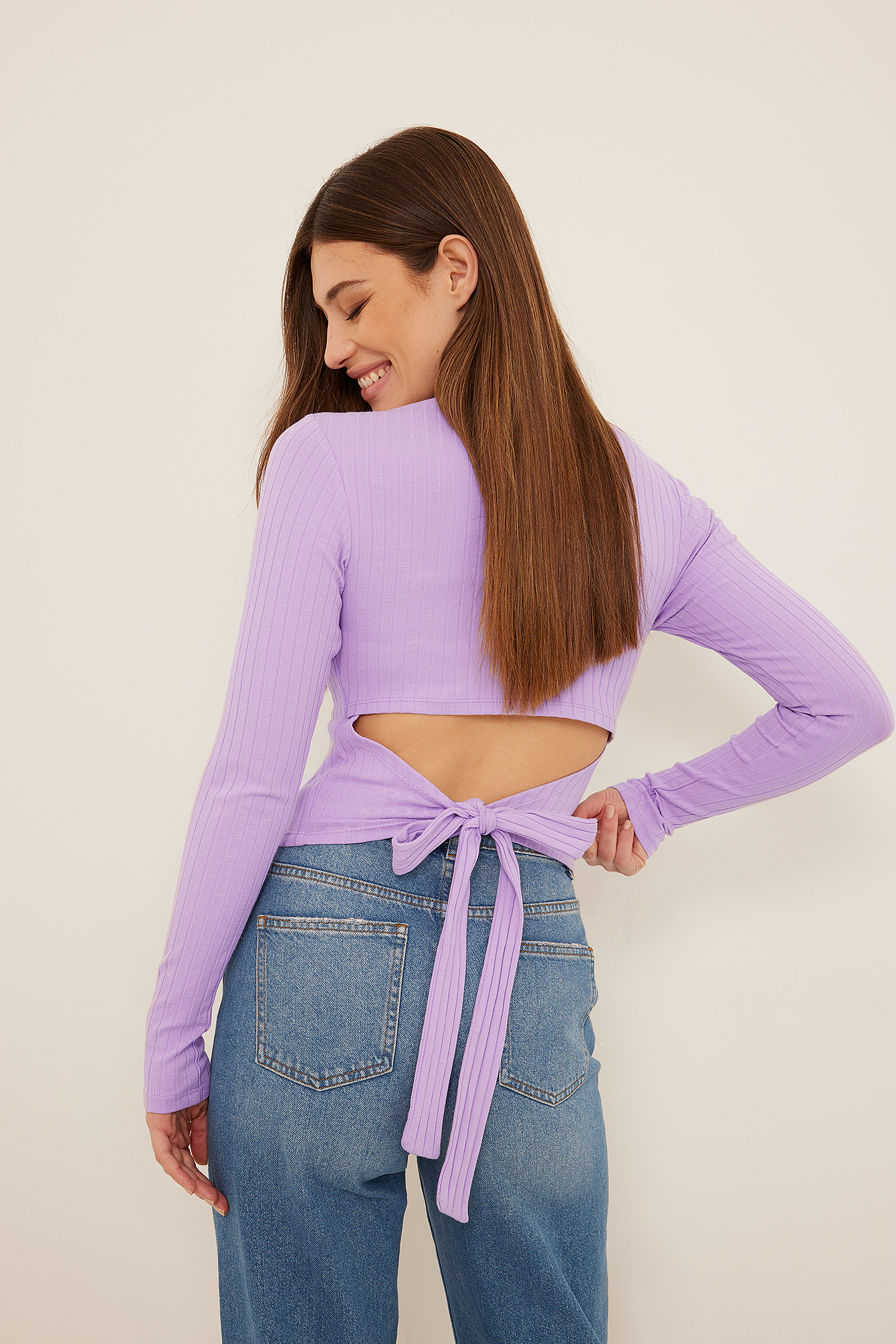 Lilac Ribbed Open Back Top