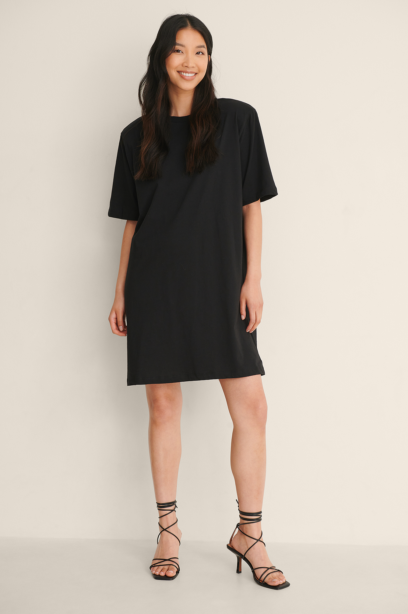 Black Organic Shoulder Pad T-shirt Dress
