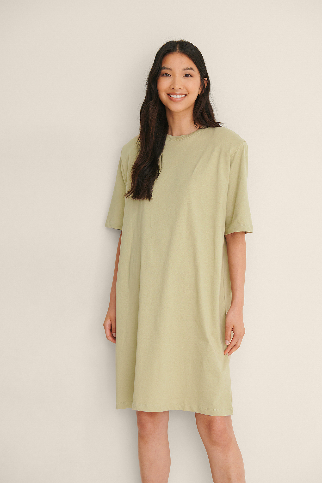 Light Green Organic Shoulder Pad T-shirt Dress