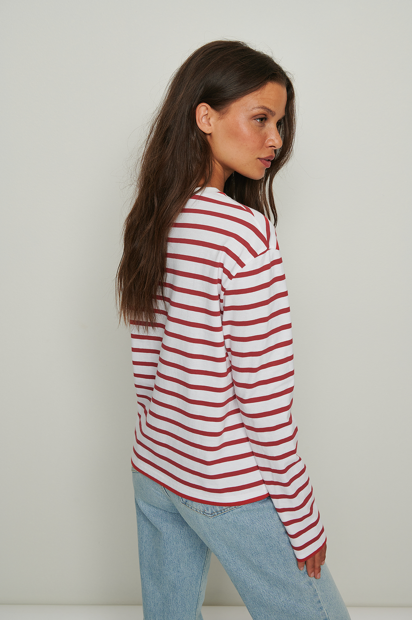 White/Red Striped Oversized Long Sleeved Top