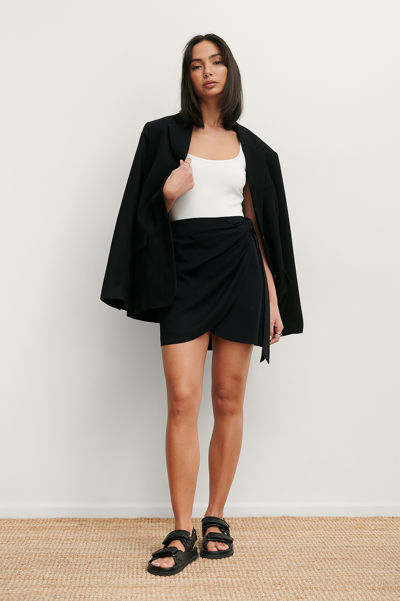 Black Overlap Side Knot Mini Skirt