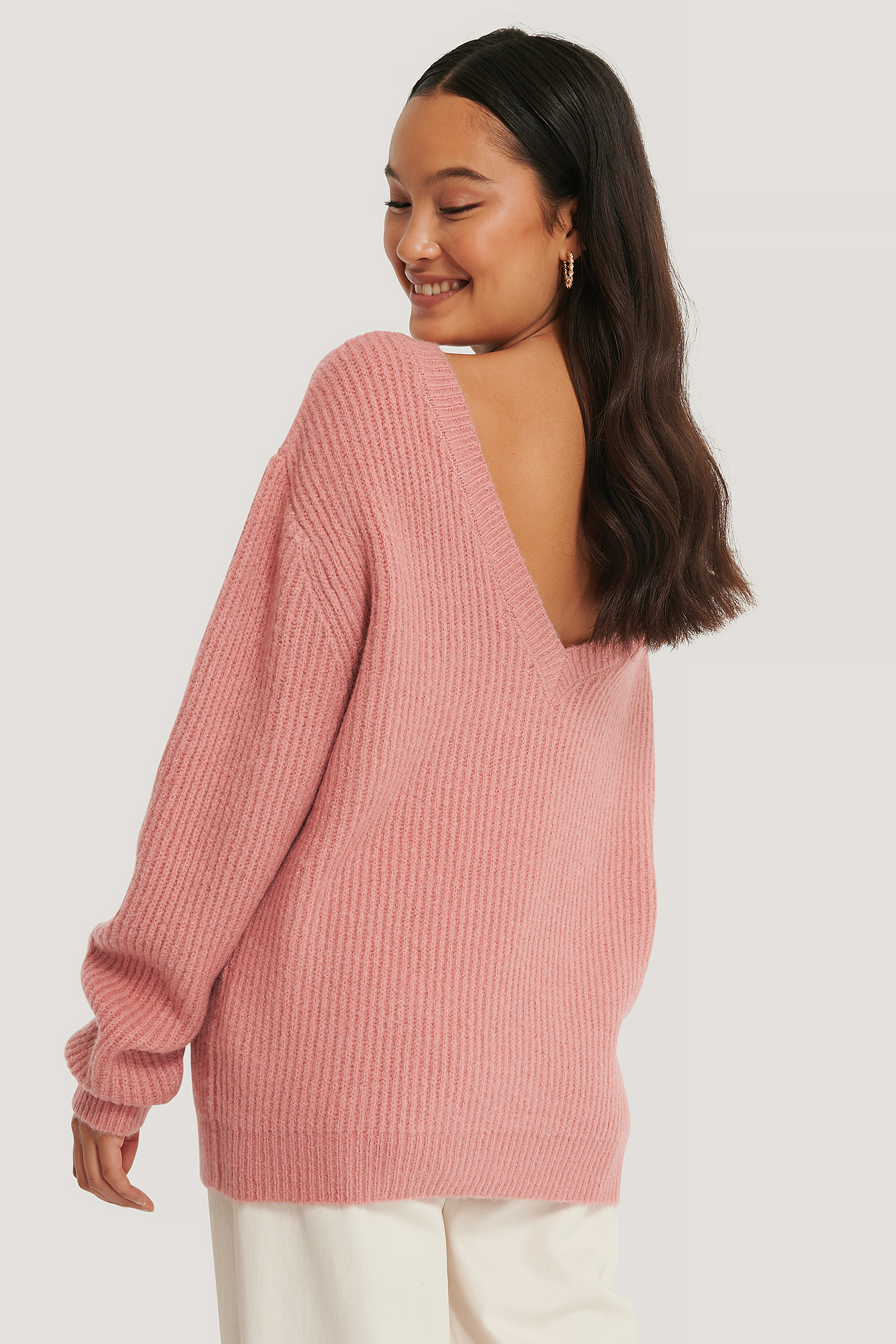 Dusty Dark Pink Oversized Deep Back Sweater