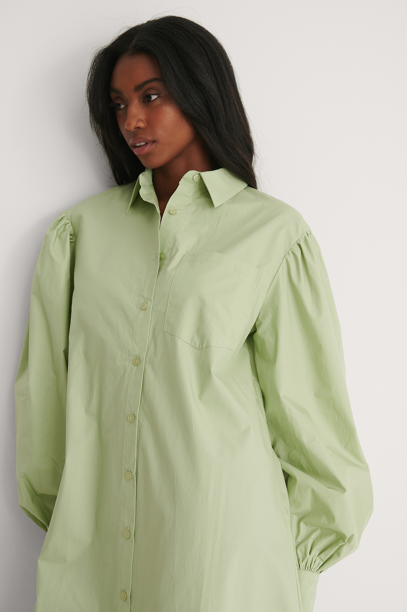 Dusty Green Organic Oversized Shirt Dress