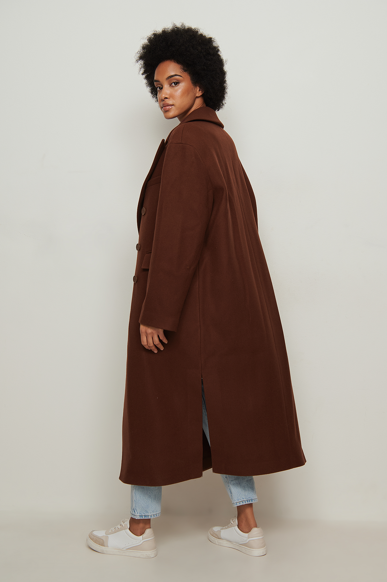 Brown Oversized Side Slit Coat